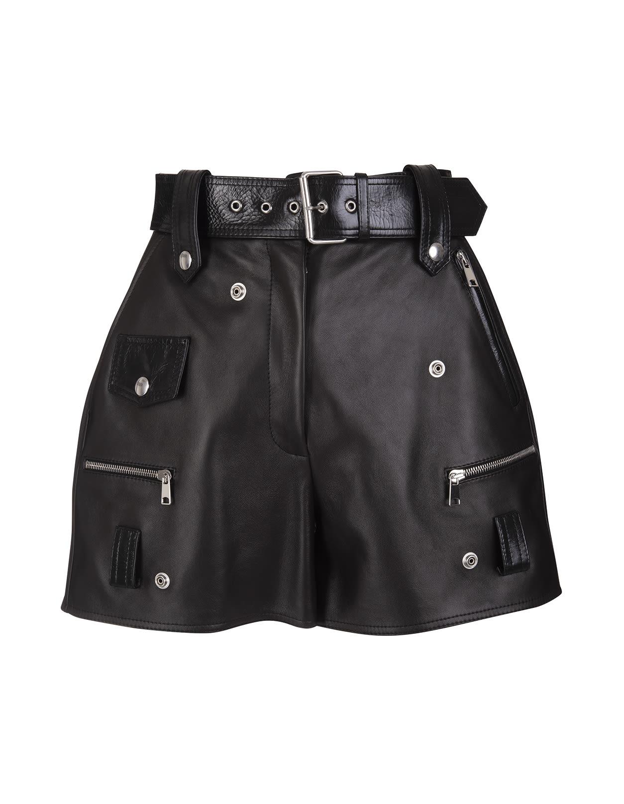 Alexander McQueen Leather Shorts With Belt And Studs in Black | Lyst