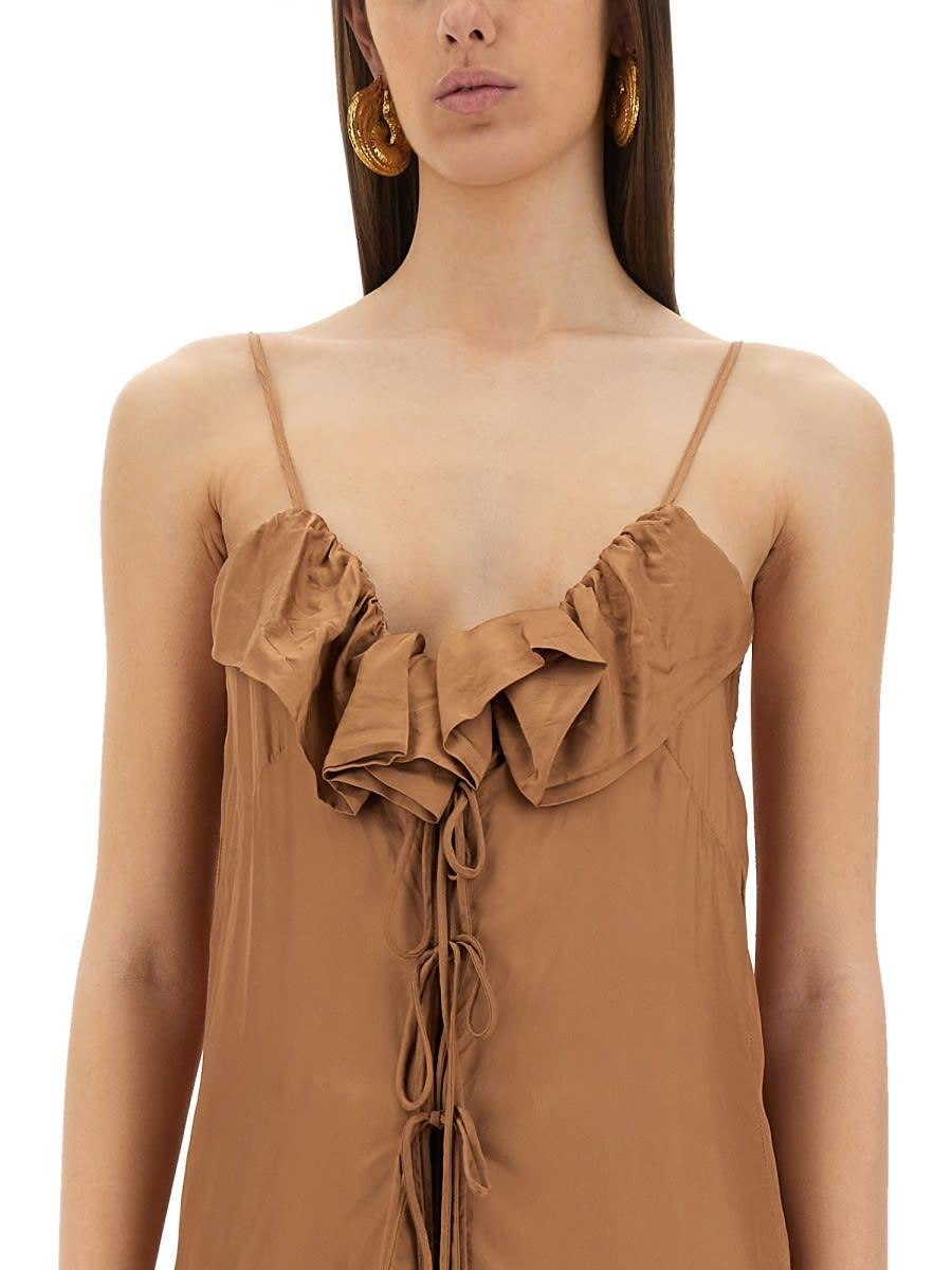 ワンピース DRIES VAN NOTEN PETTICOAT DRESS WITH RUFFLES Dries Van Noten Light Brown Petticoat Dress With Ruffle