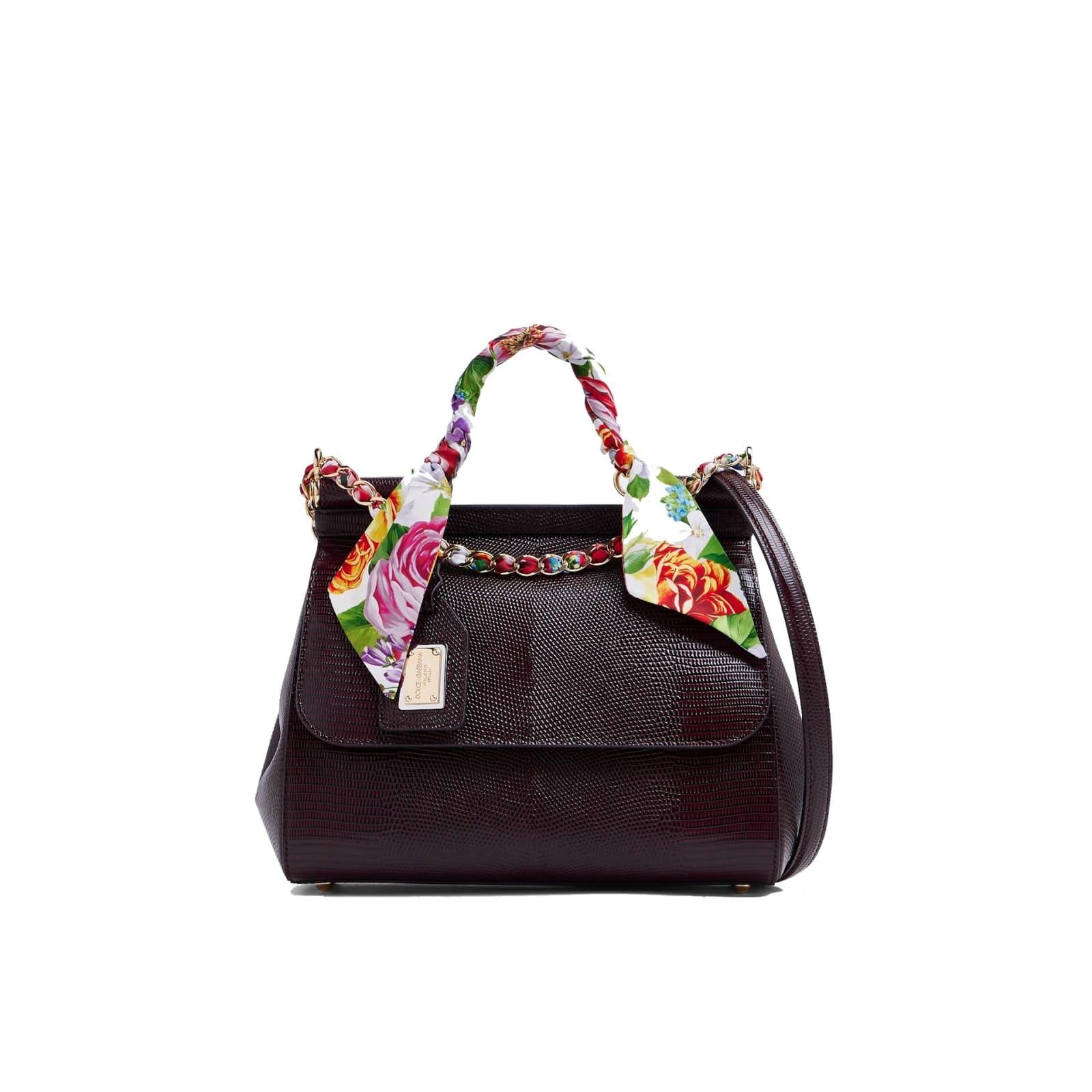 Dolce and Gabbana White Floral Leather Miss Sicily Top Handle Bag