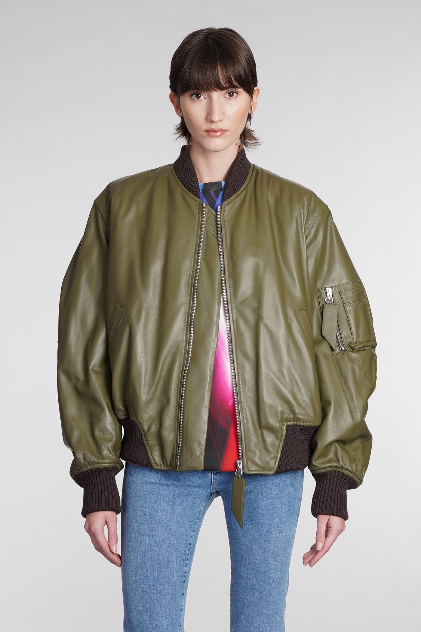 The Attico Anja Bomber In Green Leather | Lyst UK