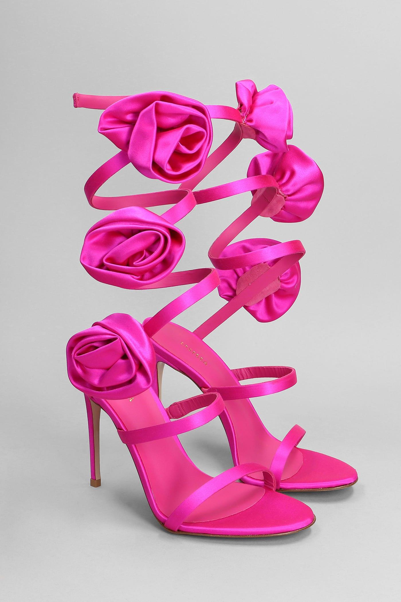 Le Silla Rose Sandals In Fuxia Satin in Pink | Lyst