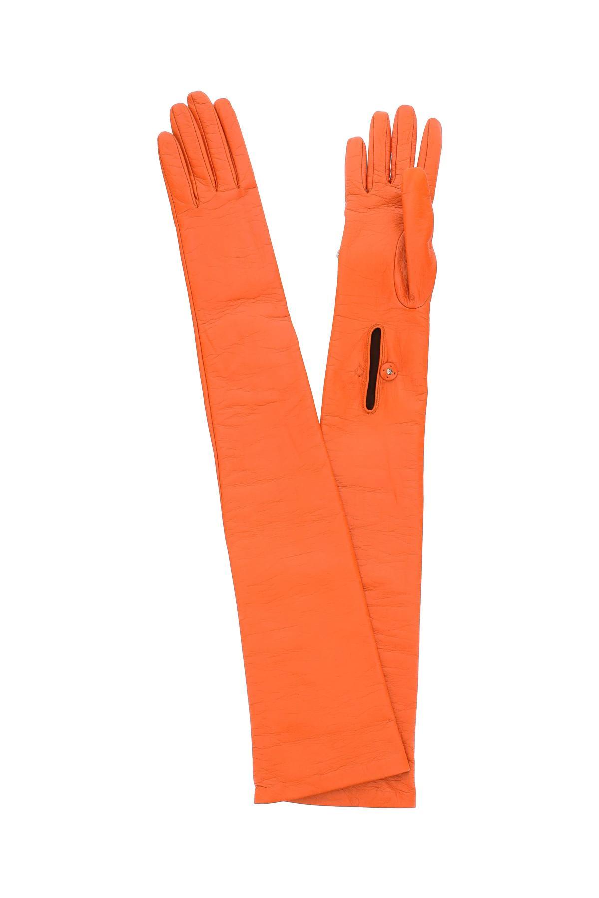 Prada Leather Long Gloves With Pouch in Orange | Lyst UK