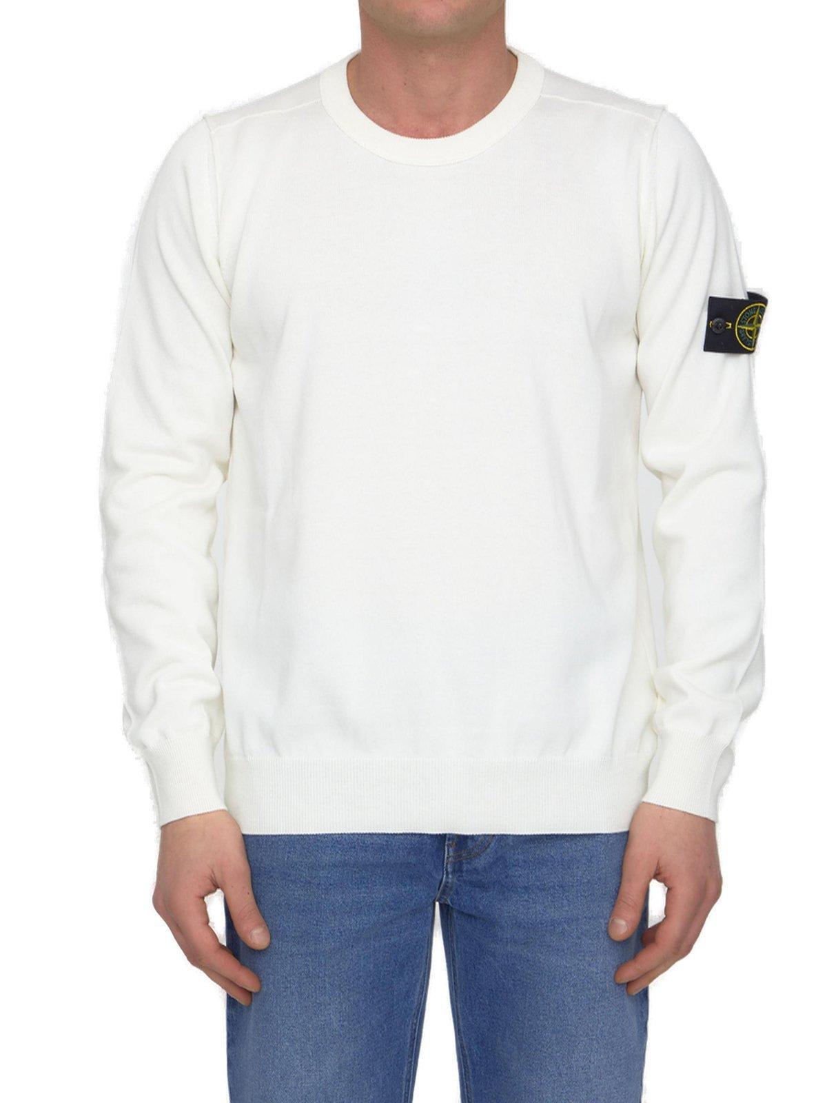 Stone Island Logo Patch Knitted Jumper in White for Men | Lyst