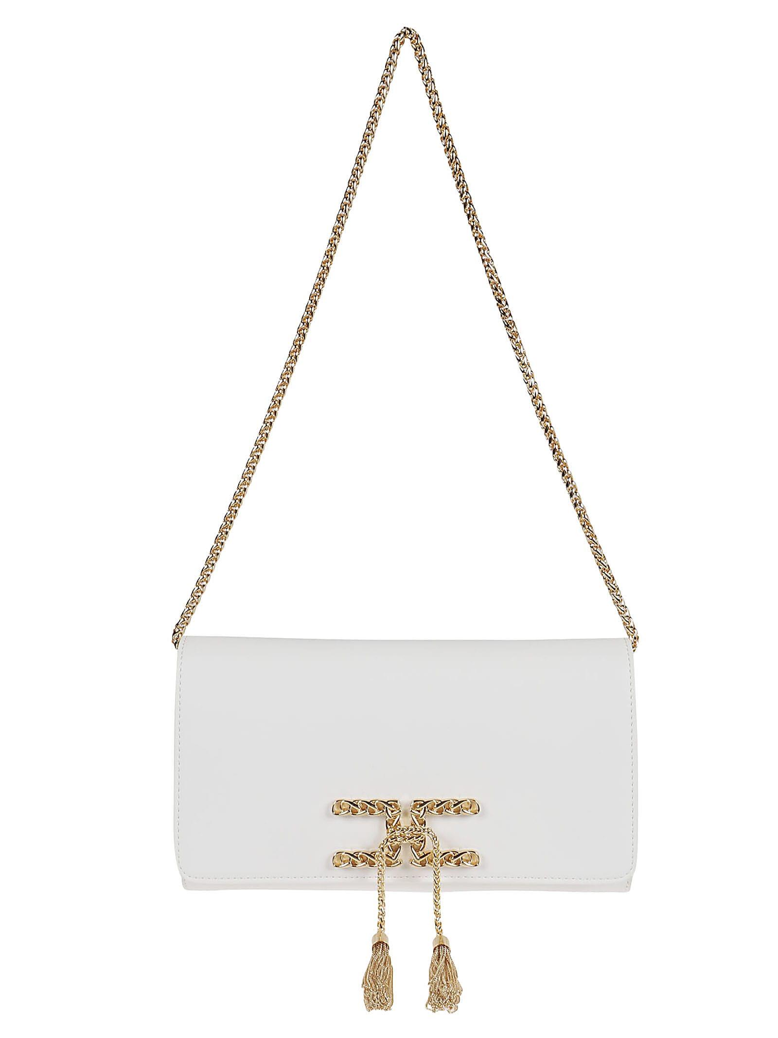 Elisabetta Franchi Tassel-detail Chain-linked Shoulder Bag in White | Lyst