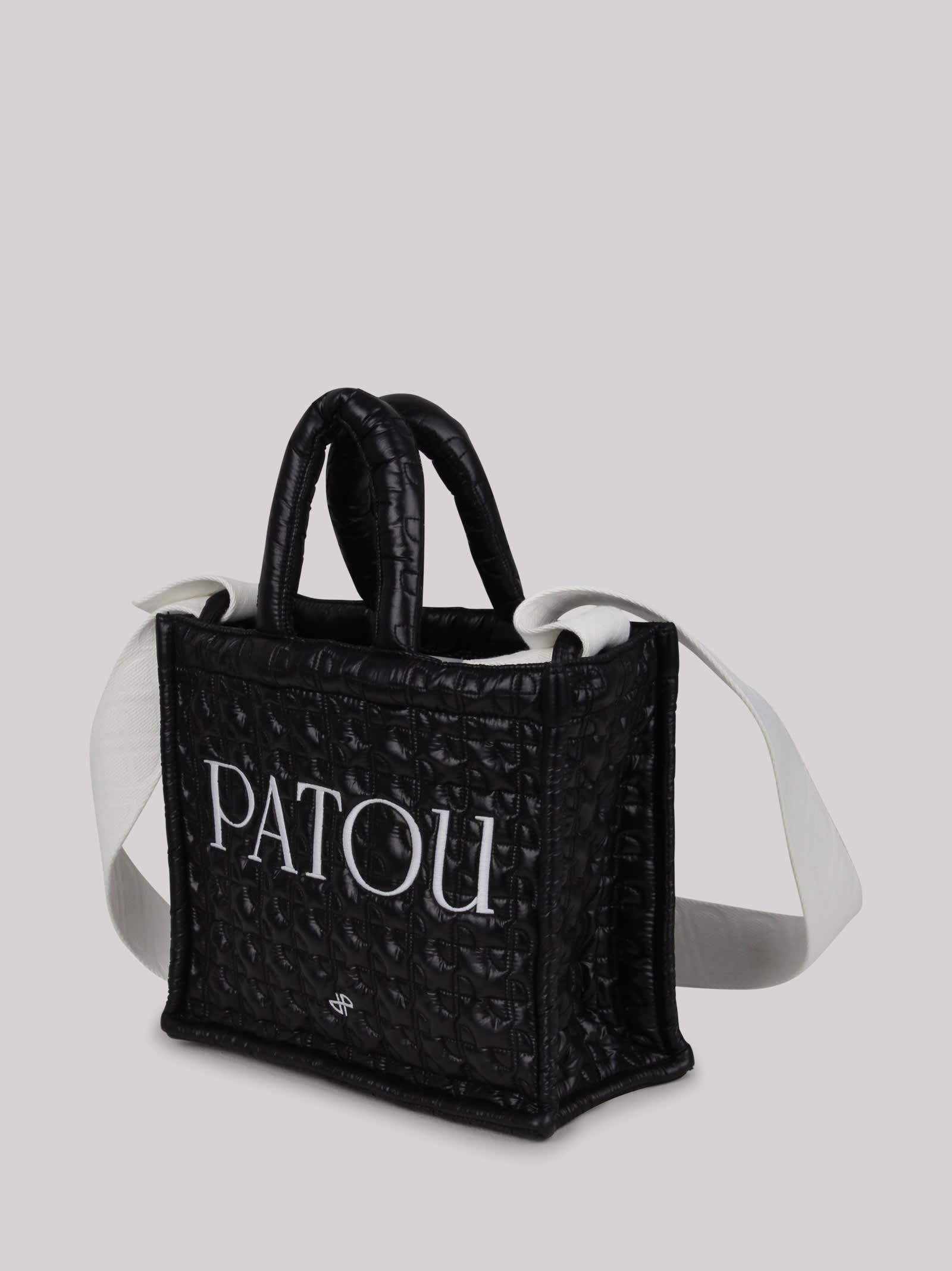 Patou Logo-embroidered Quilted Tote Bag in Black