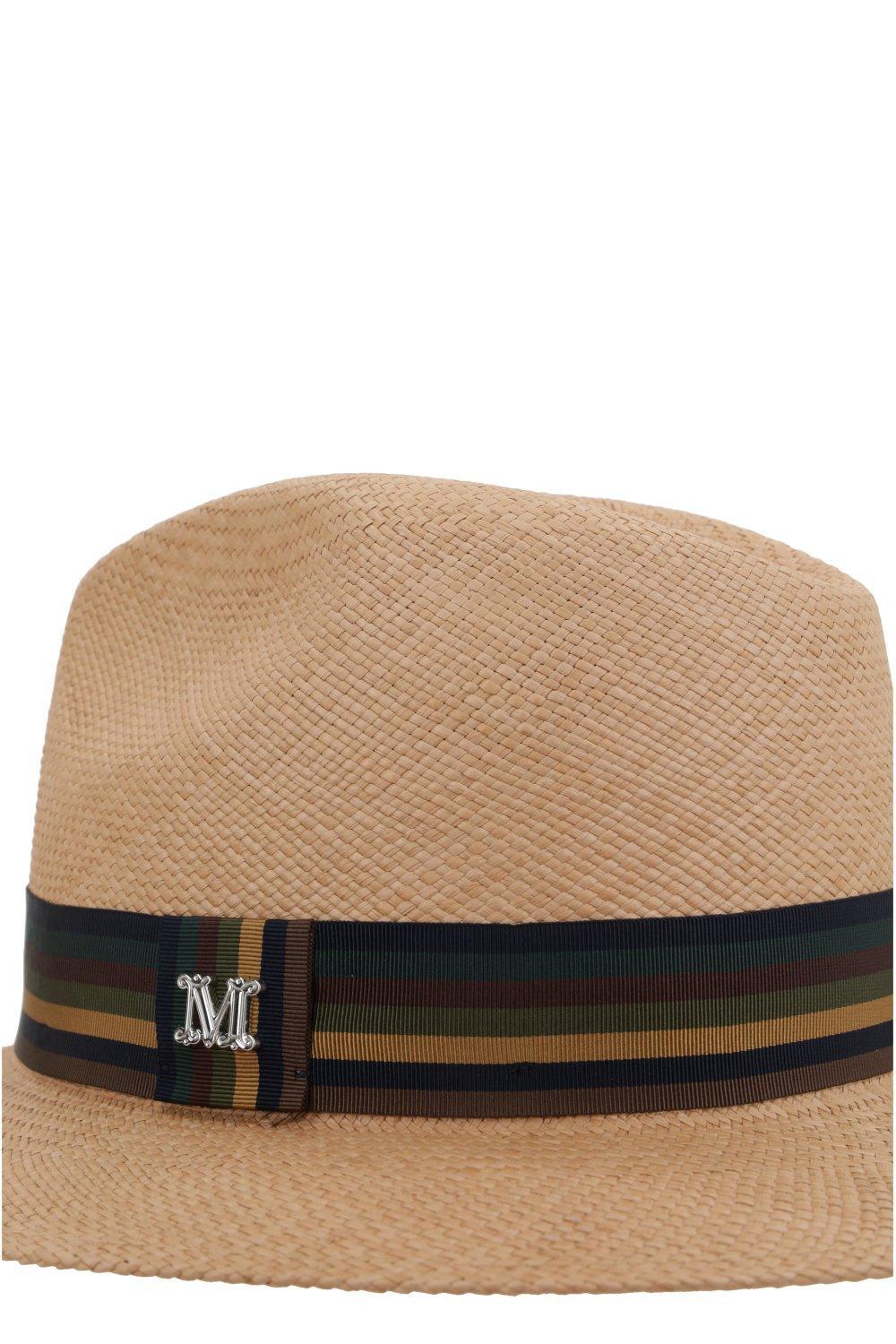 MAX MARA Rodesia rafia hat ラフィア ロゴプレート Max Mara Rodesia Logo Plaque Hat in White | Lyst