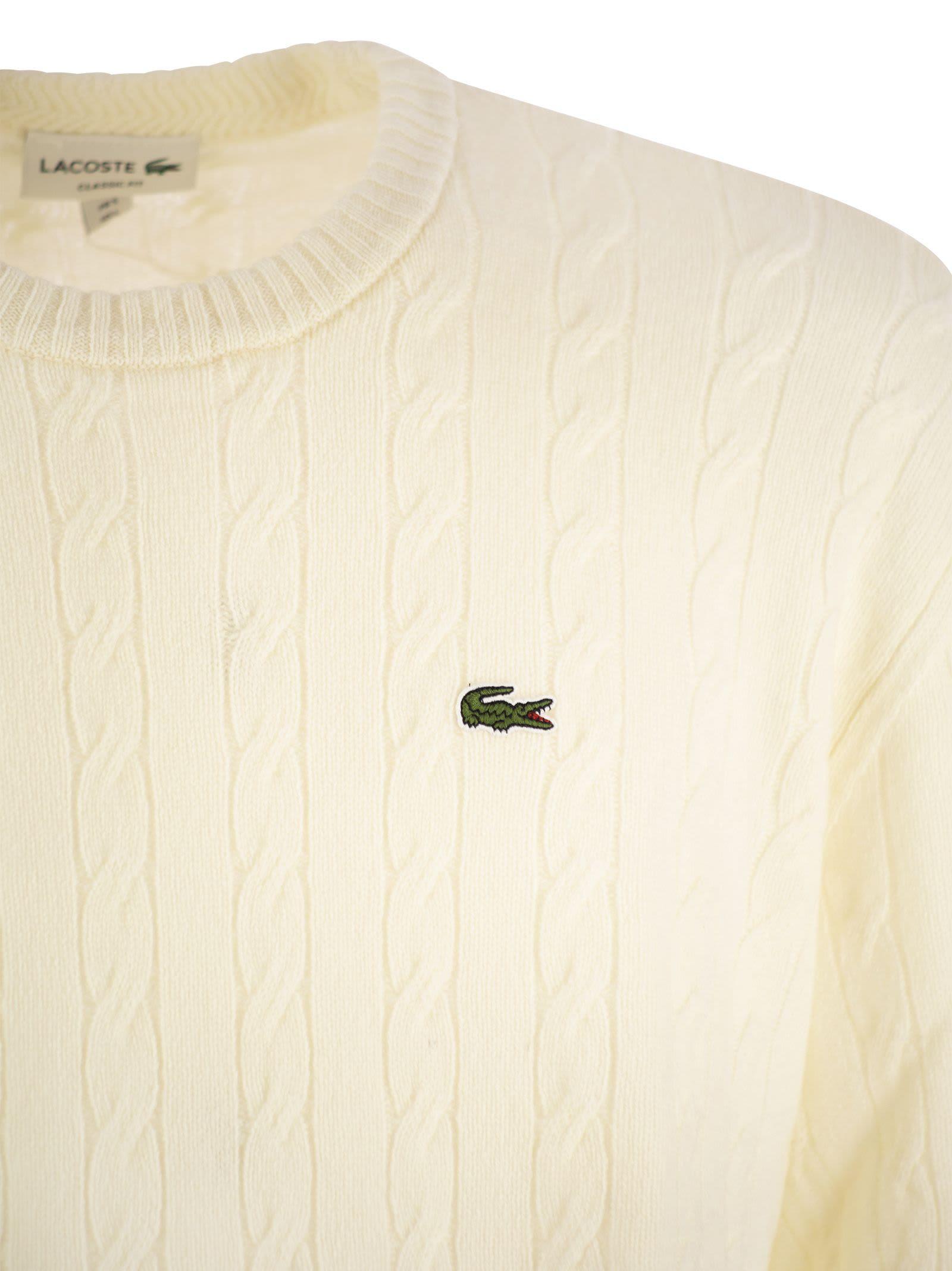 Lacoste Plaited Wool Crew-neck Sweater in Natural for Men | Lyst