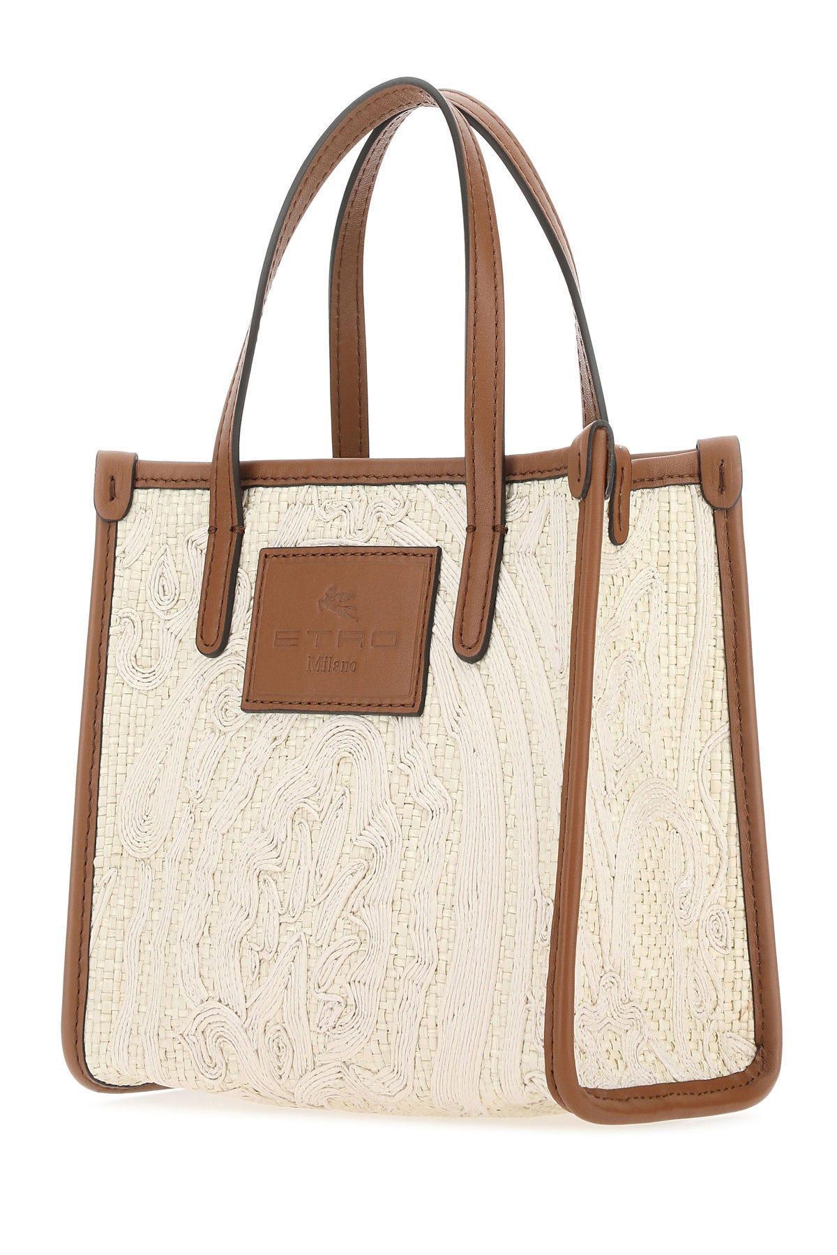 Etro Embellished Raffia Mini Shopping Bag in Natural