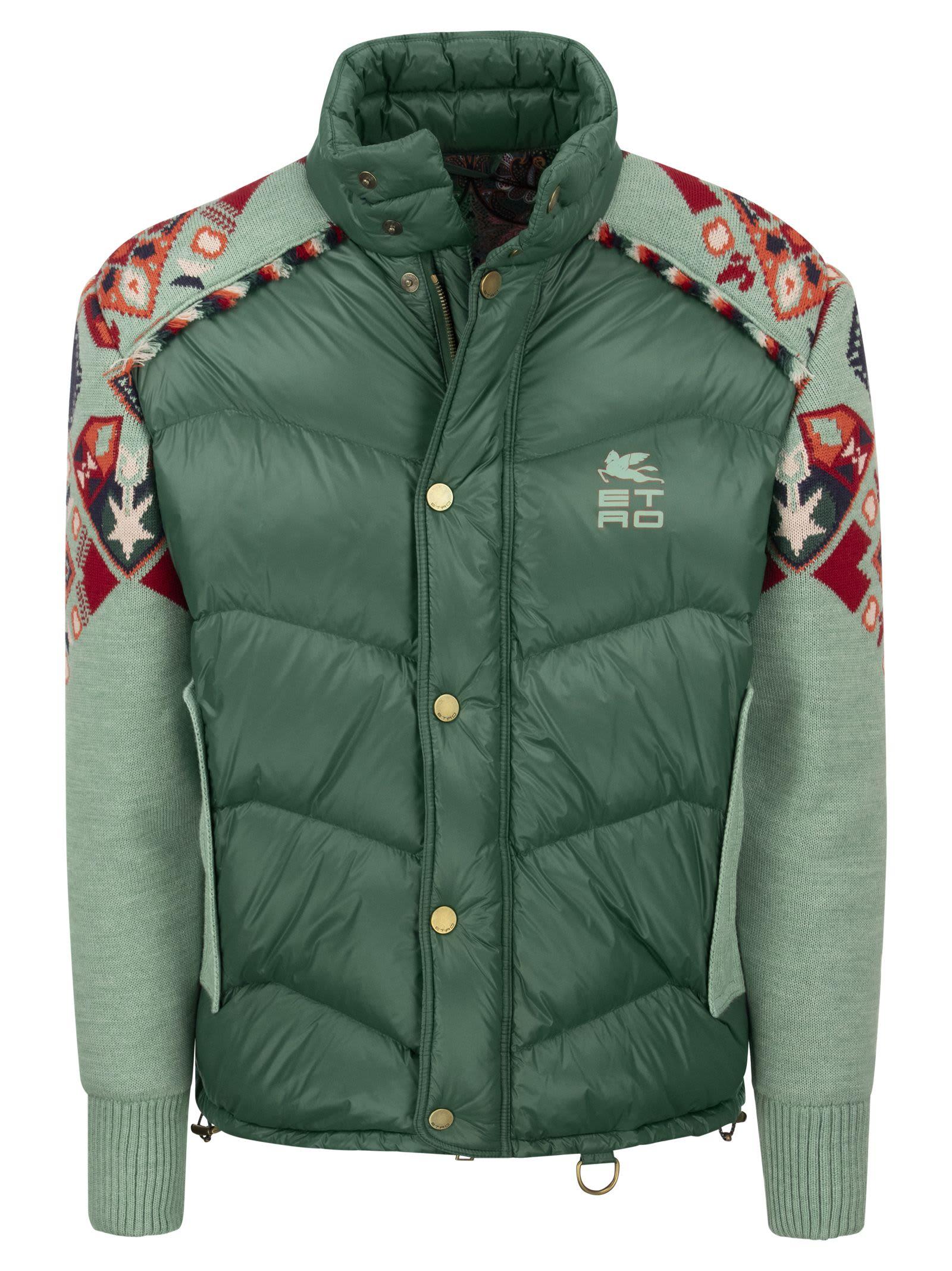 Etro Down Jacket With Knitted Details Carpet in Green for Men | Lyst