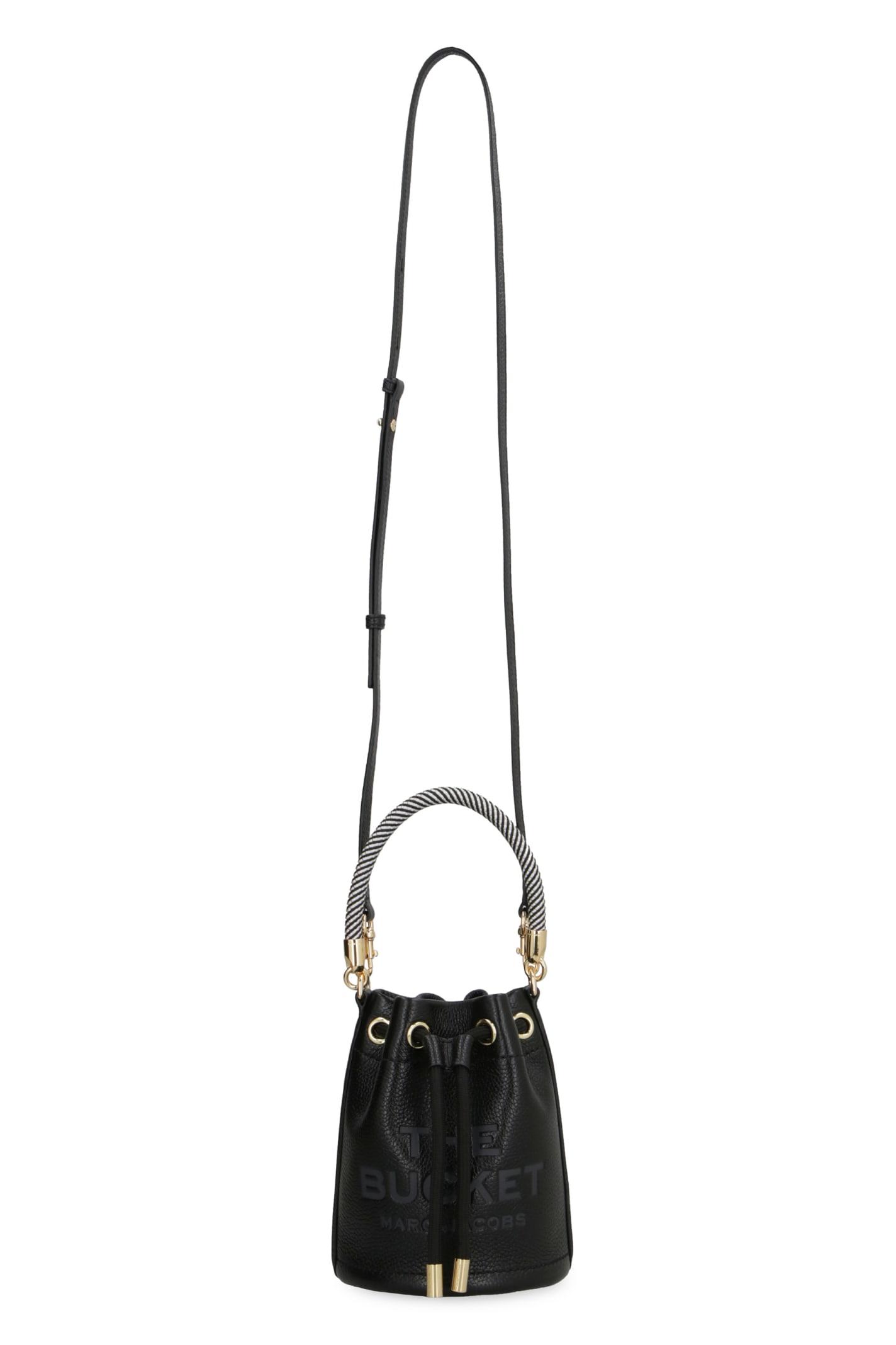 Marc Jacobs The Monogram Leather Micro Bucket Bag Black/White in