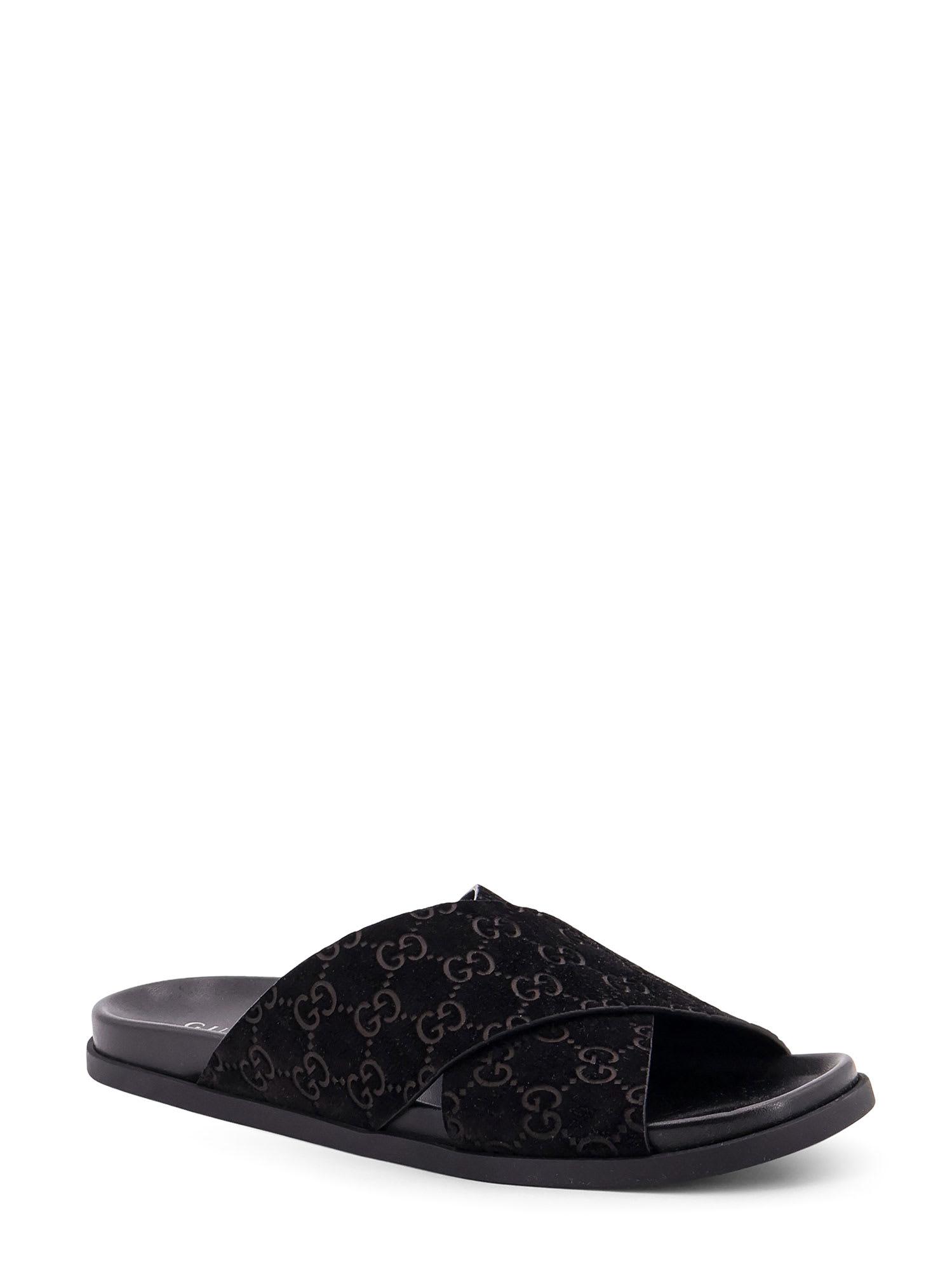 サンダル Gucci Leather Slides With All-Over Gg Motif Gucci Leather Slides With All-Over Gg Motif in Black for Men