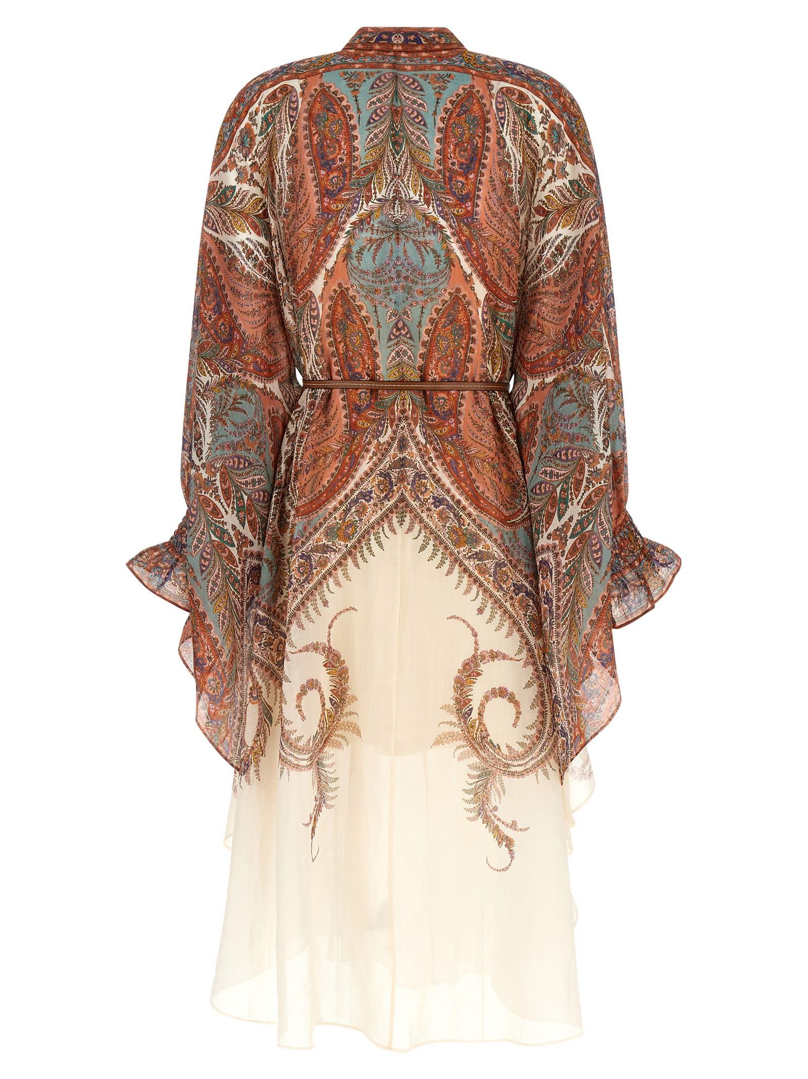 ワンピース ZIMMERMANN Woman Dress Brown 4593DSS255 TNLP Lucky Tunic Midi Dress Peach Bandana Online | Zimmermann