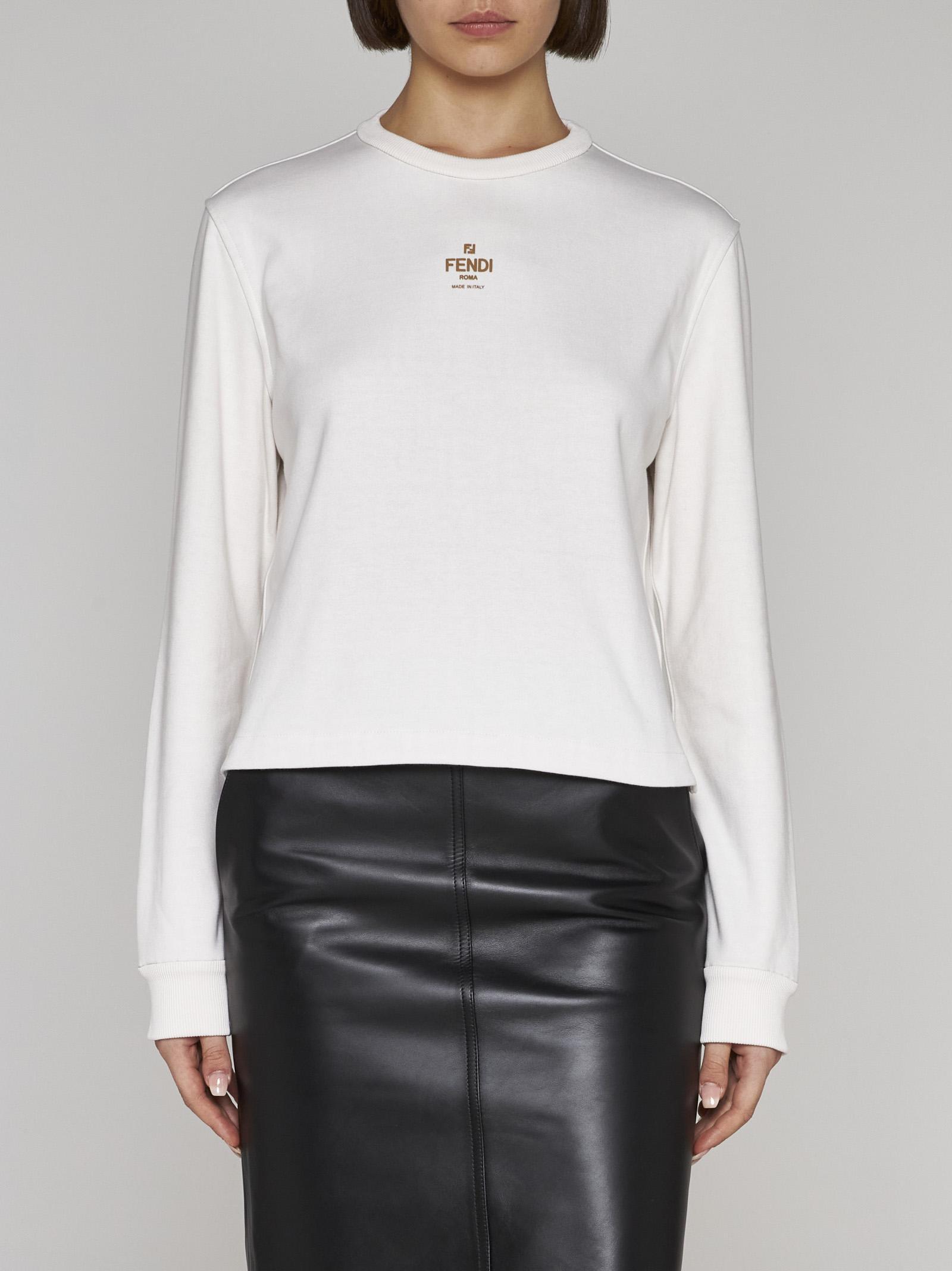 Fendi Logo And Ff Reversible Cotton Sweatshirt in White Lyst