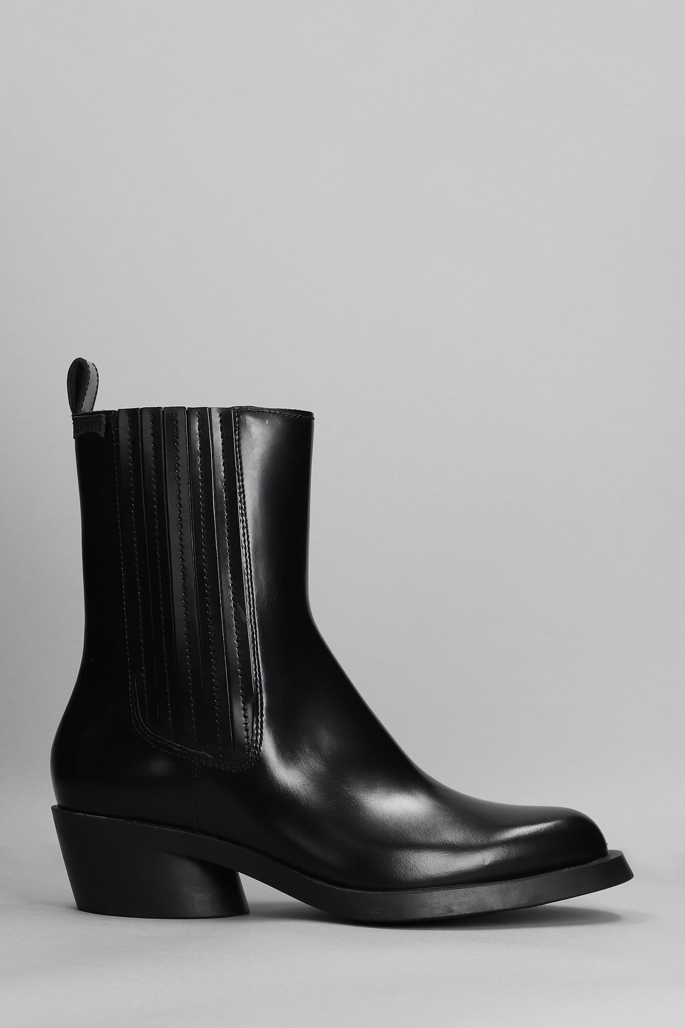 Camper Bonnie Texan Ankle Boots In Black Leather | Lyst