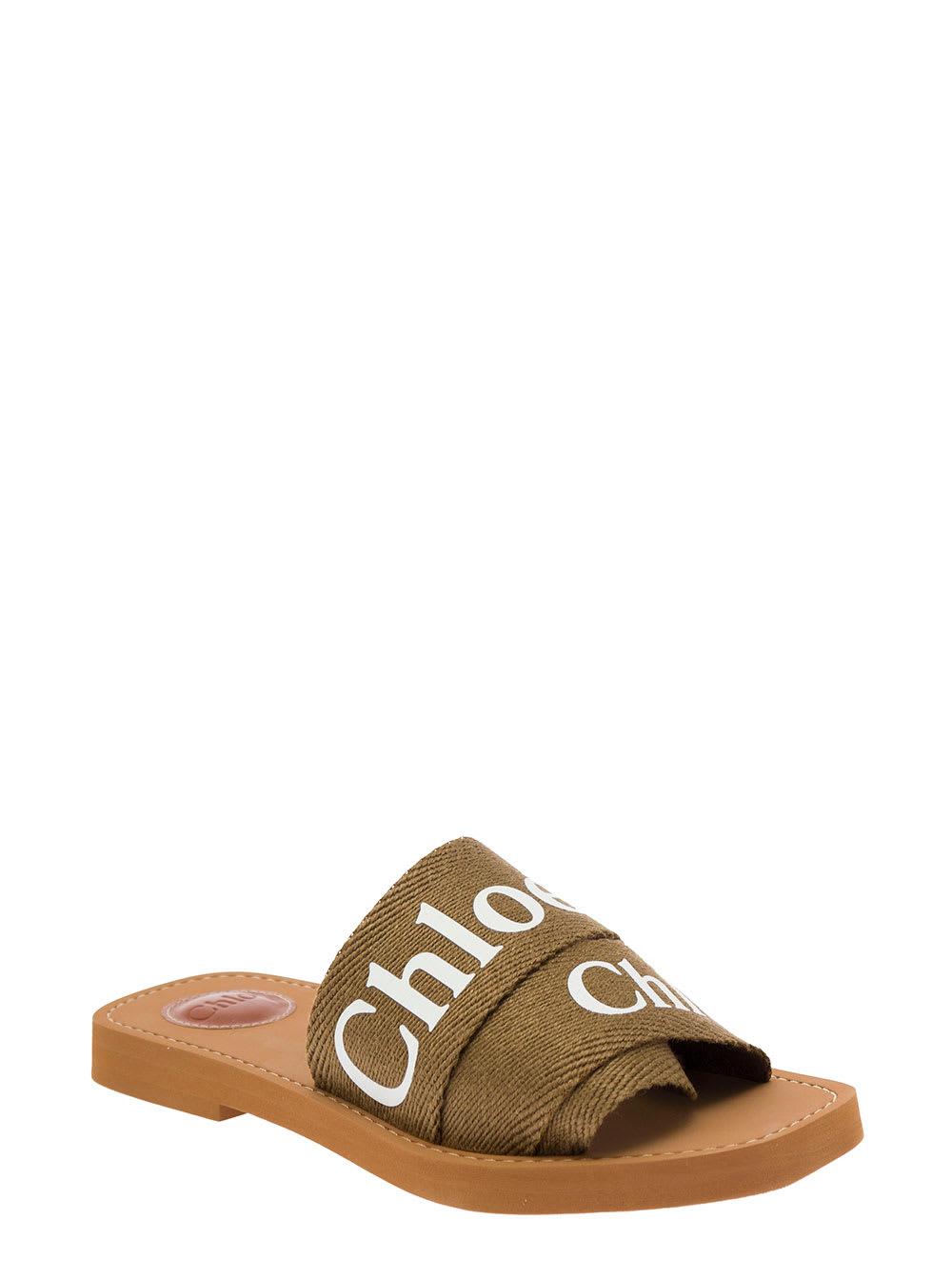 Women's Gold and Canvas Slides