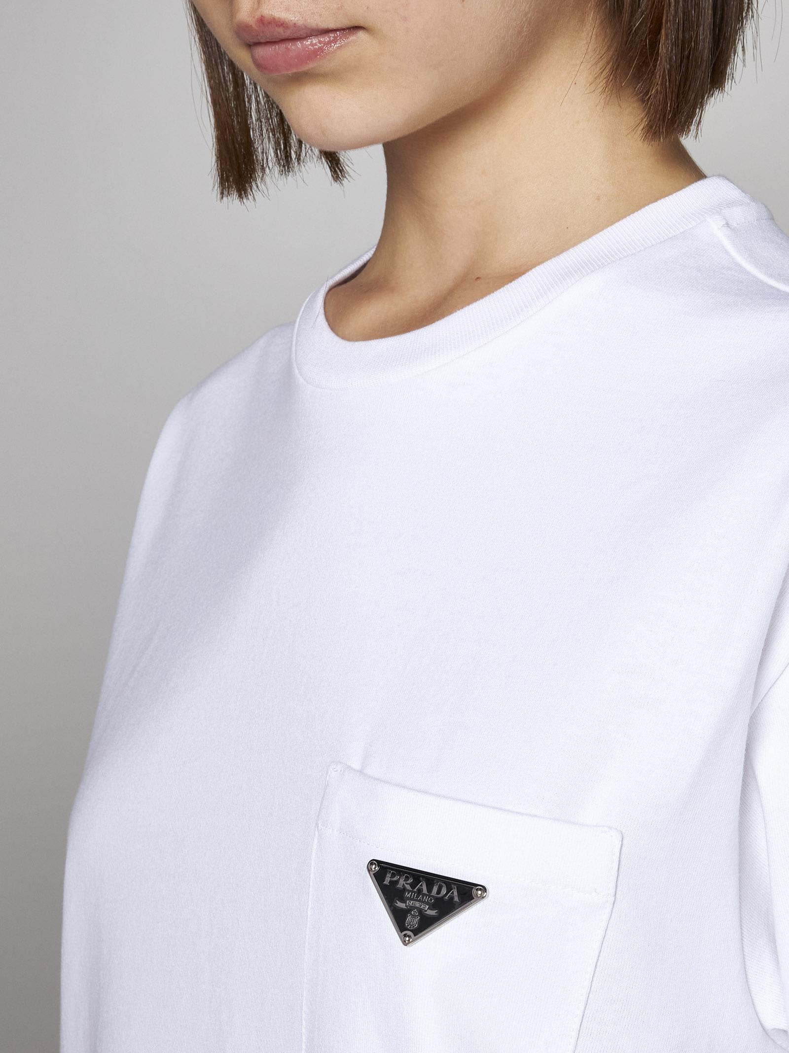 Prada Logo-plaque Cotton T-shirt in White | Lyst