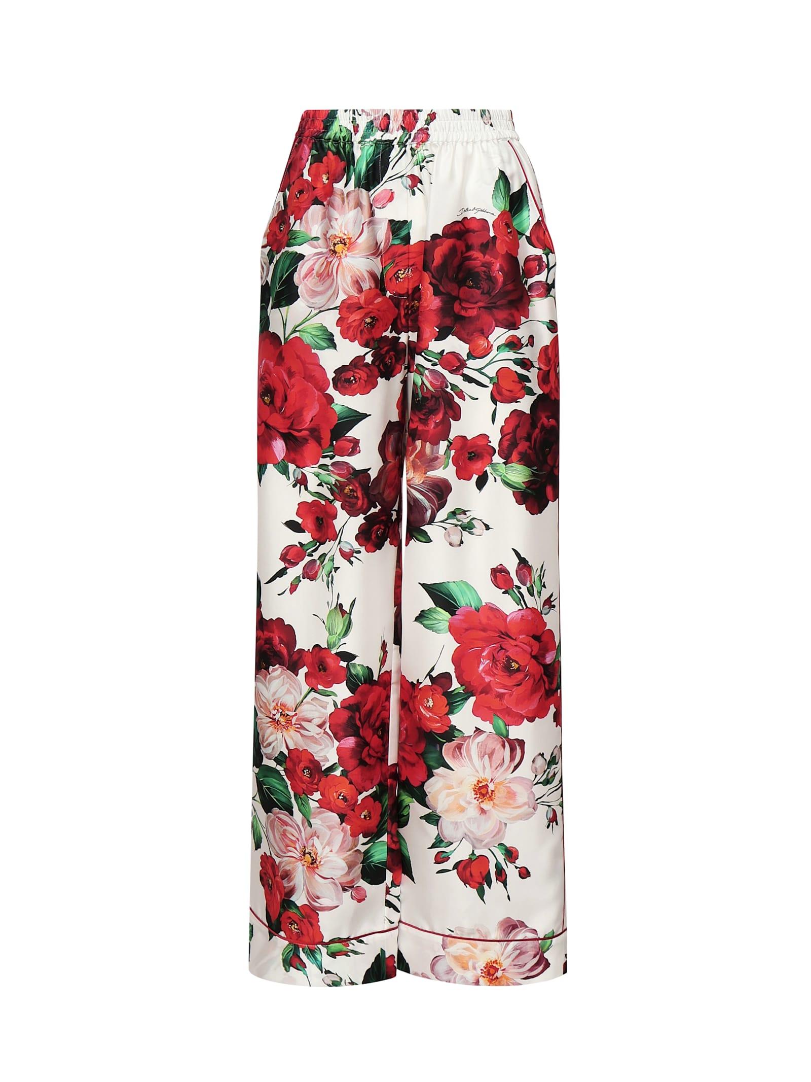 Dolce & Gabbana Rose Print Pajama Pants in Red | Lyst