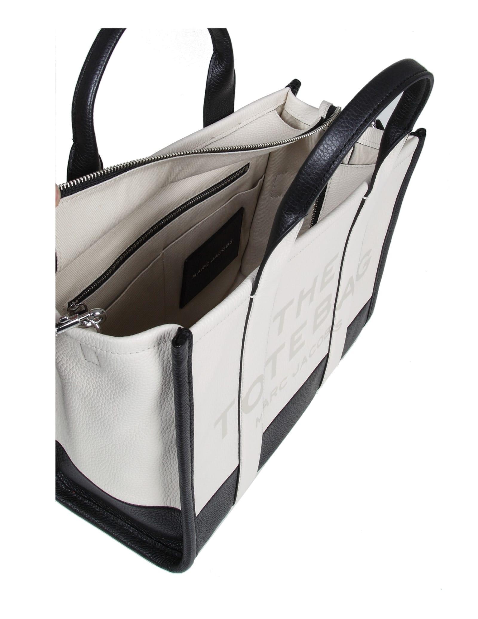 Marc Jacobs Small Tote Bag In Ivory And Black Color Leather in White