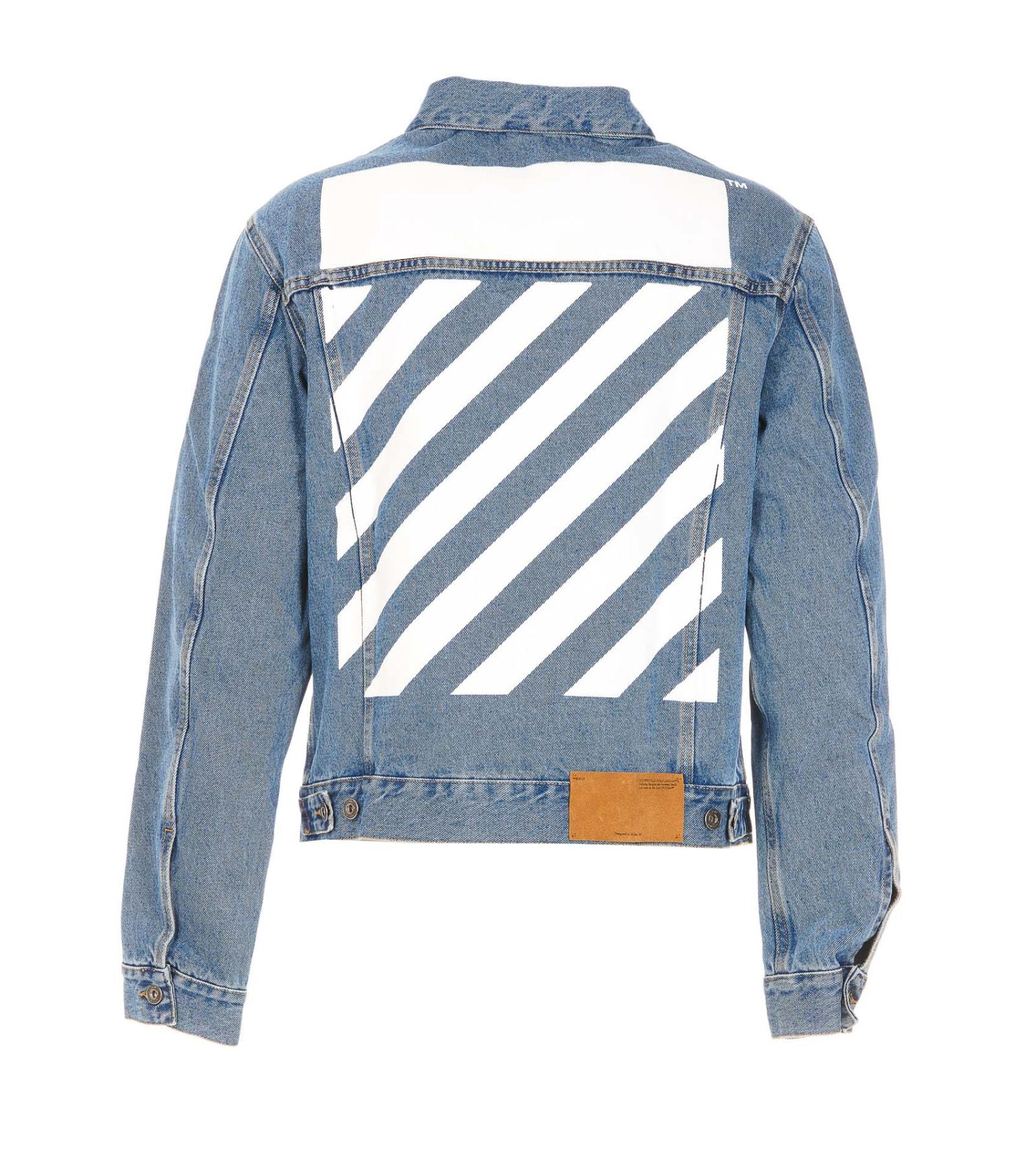 Off-White c/o Virgil Abloh Diagonal Logo Denim Jacket in Blue for Men | Lyst