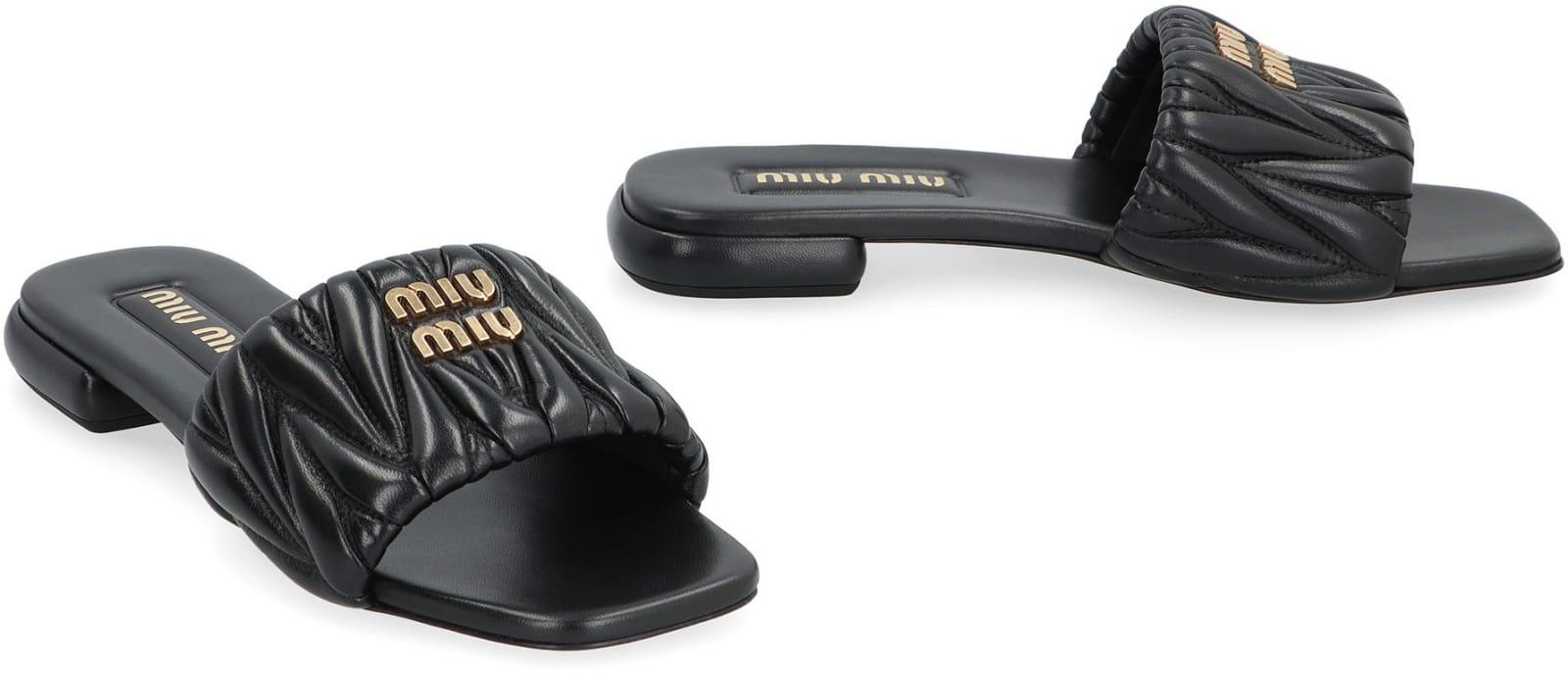 Miu Miu Matelassé Leather Sandals in Black | Lyst