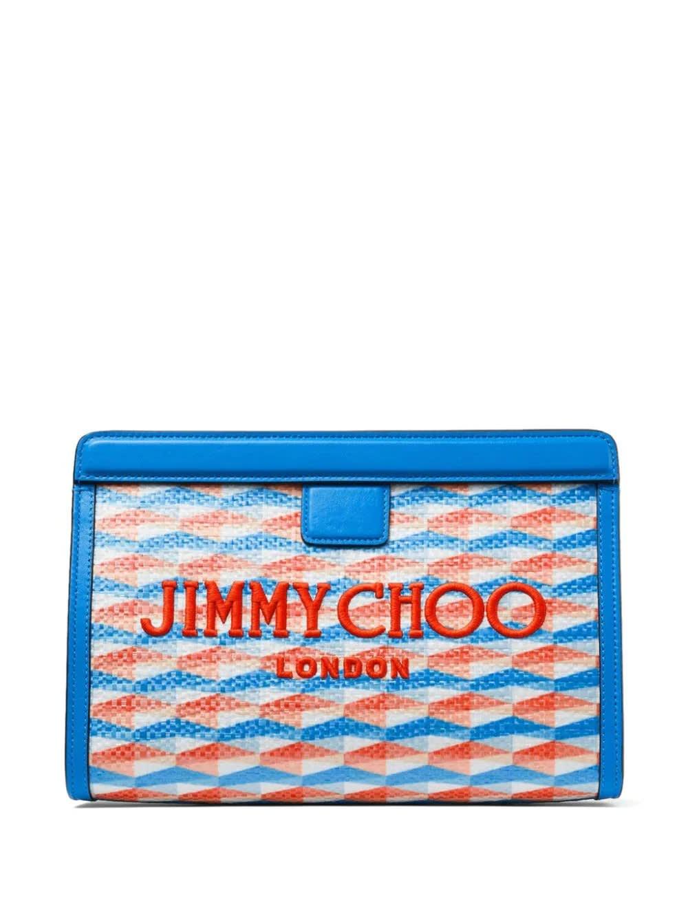 【JIMMY CHOO】Avenue London ポーチ Avenue Pouch | Paprika/Candy Pink Raffia Embroidered Pouch