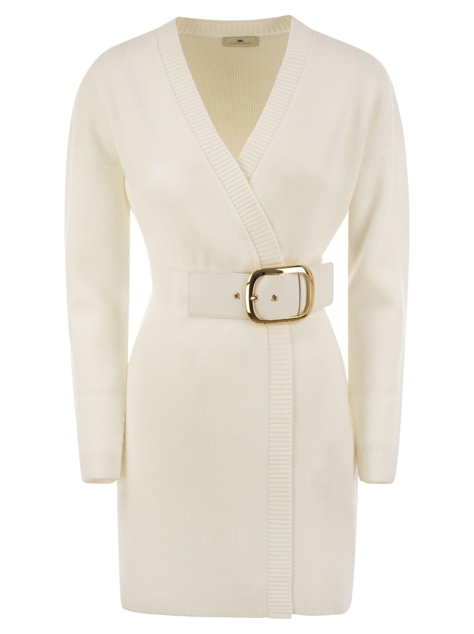 パーティードレス ELISABETTA FRANCHI Viscose Manteau Dress with Maxi Buckle Elisabetta Franchi Viscose Manteau Dress With Maxi Buckle in