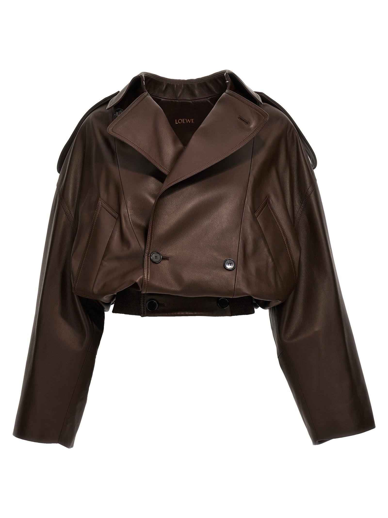 Loewe Double-breasted Leather Jacket Casual Jackets, Parka