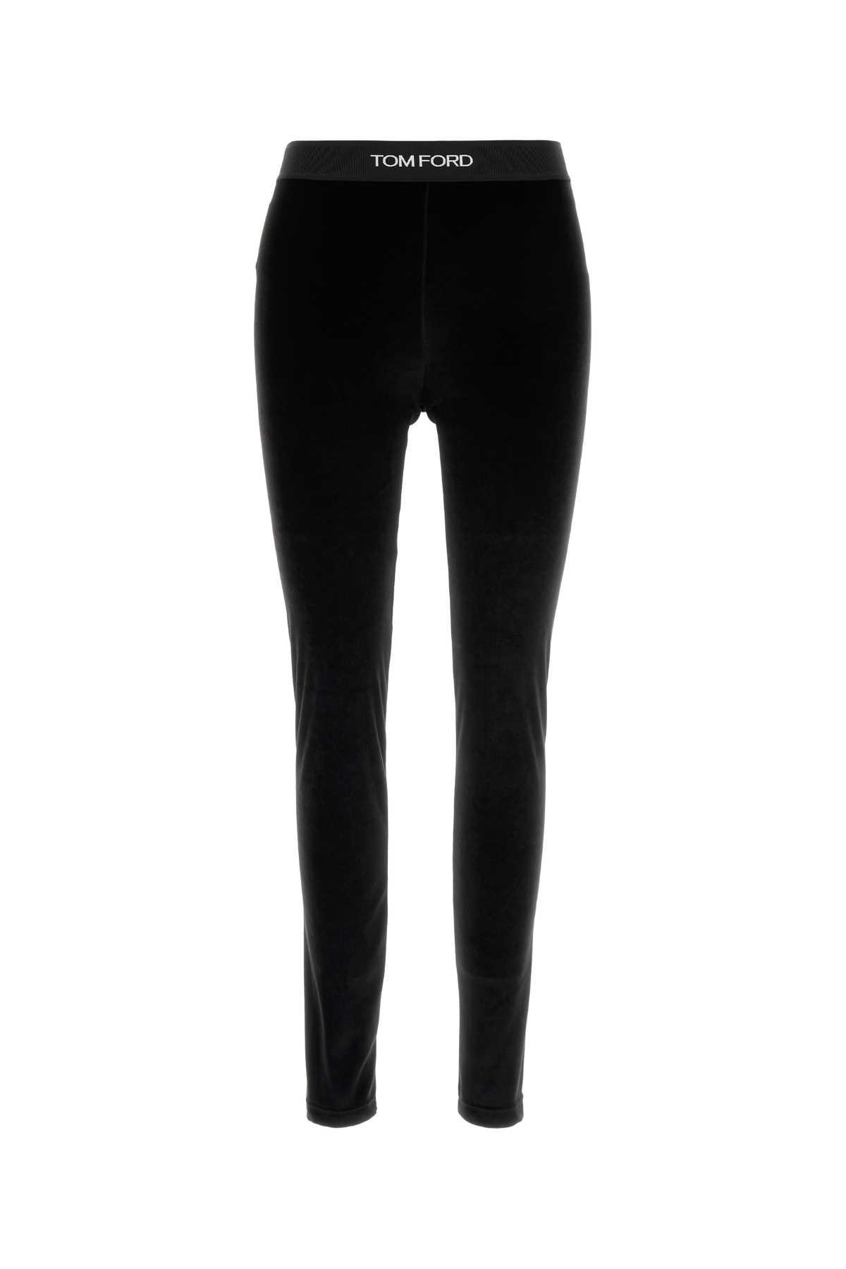ボトムスその他 TOM FORD Black Leggings with Branded Band in Velvet Woman Tom Ford Black Leggings With Branded Band In Velvet Woman
