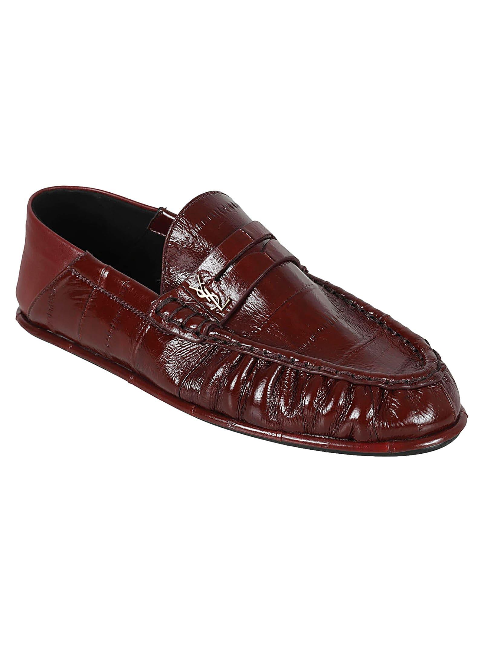 Saint Laurent Ysl Logo Embossed Loafers in Red | Lyst