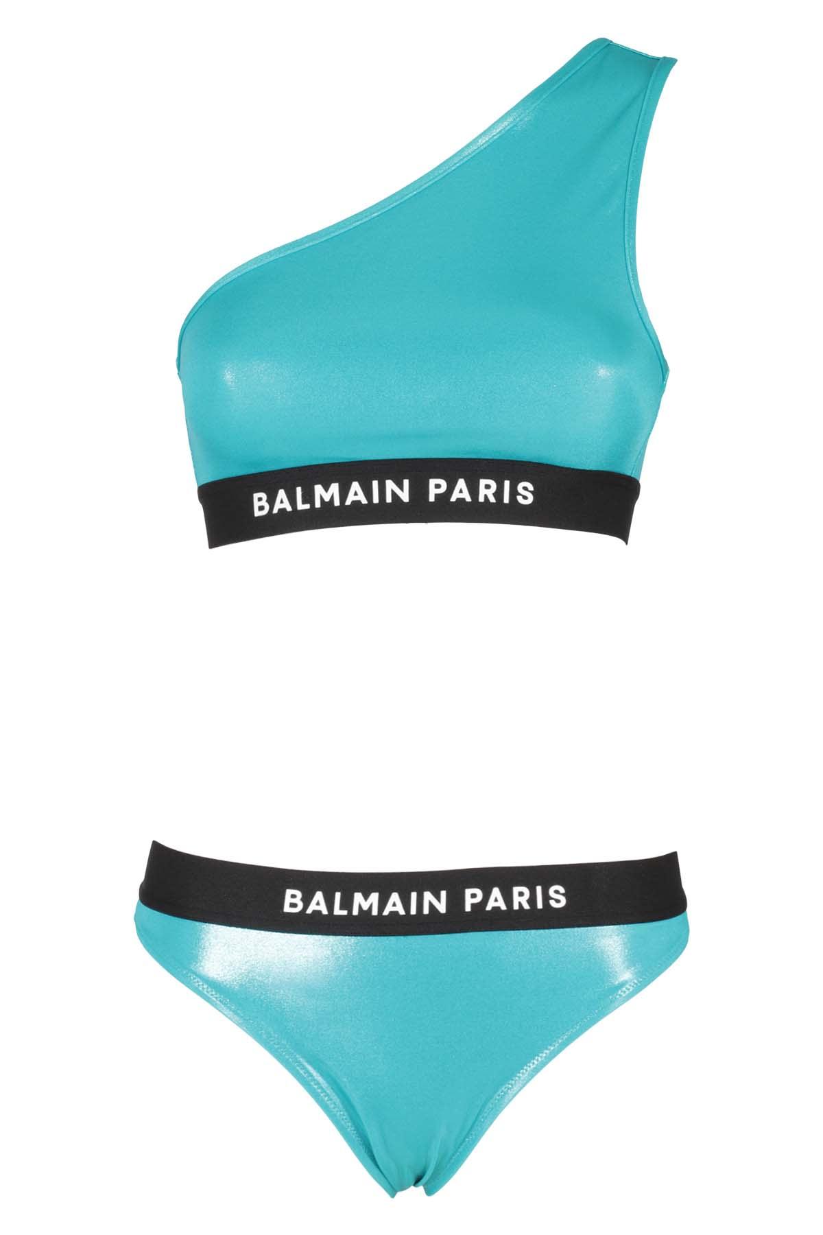 Balmain High Shine Logo Band Bikini Set in Blue | Lyst