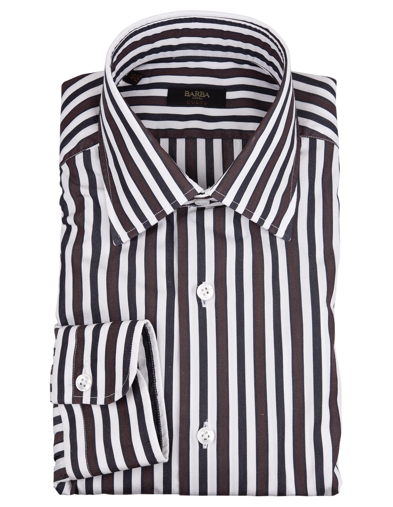 Barba Napoli White Cotton Shirt With Black And Brown Stripes Pattern for  Men | Lyst