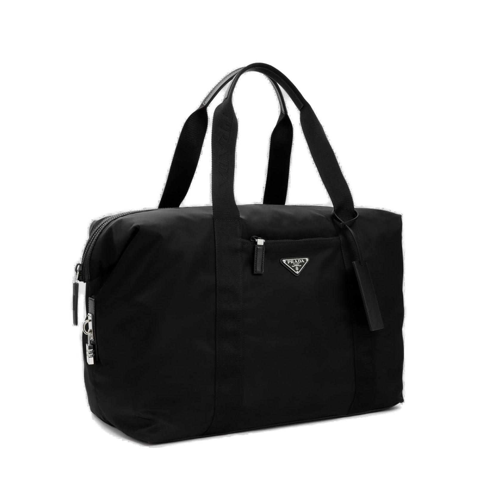 Prada Logo Plaque Duffle Bag in Black for Men | Lyst