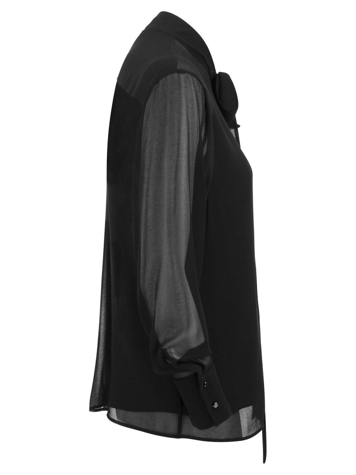 Max Mara Studio Bow Collar Blouse in Black | Lyst