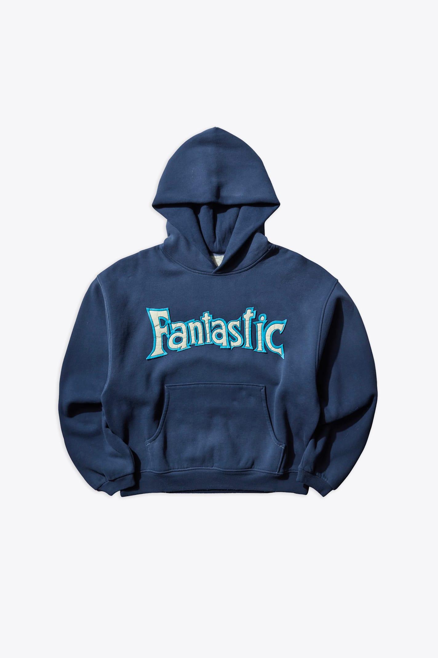 ERL Fantastic Hoodie Knit Blu Cotton Hoodie With Front Applique in