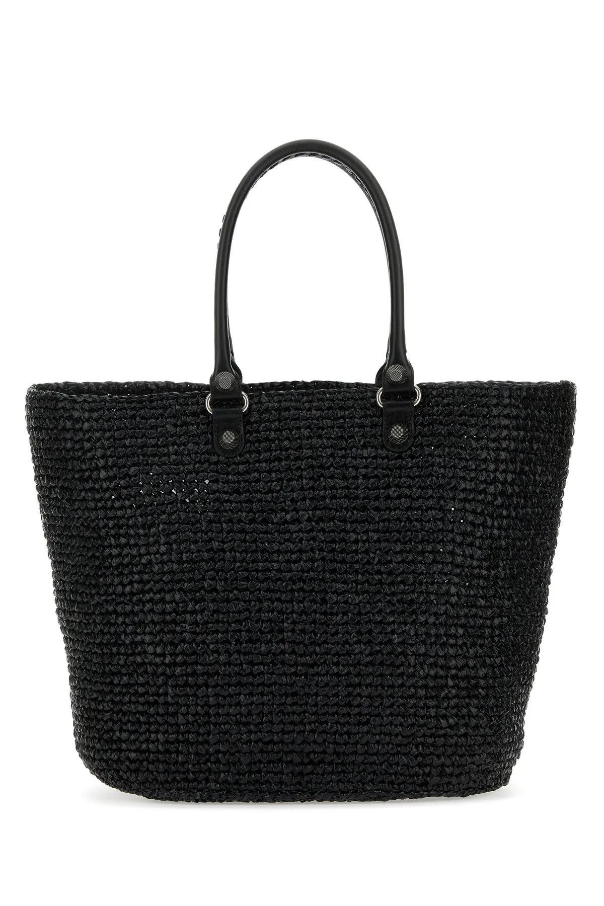 Balenciaga Raffia Large Le Cagole Panier Shopping Bag in Black  