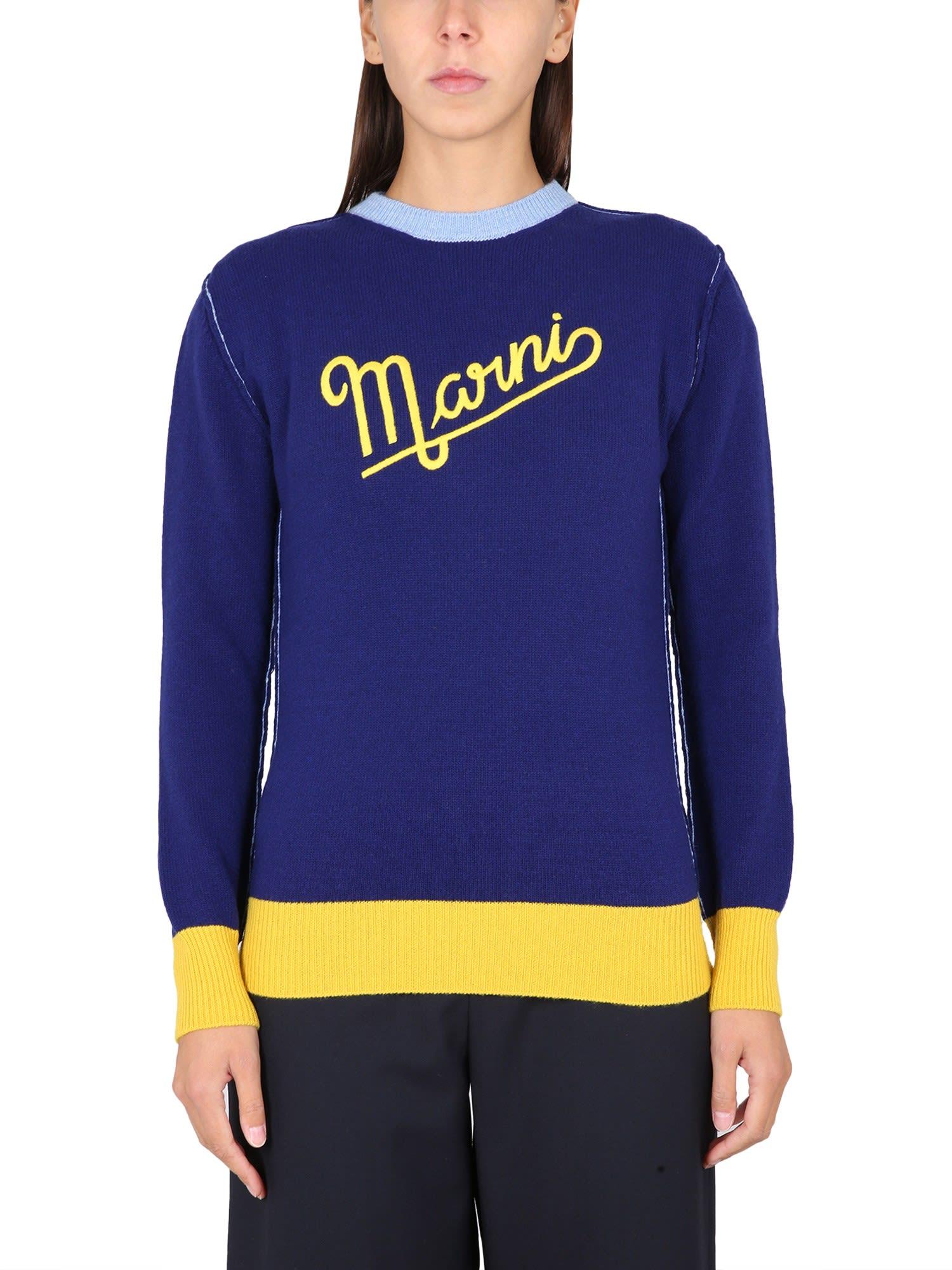 Marni Wool Logo Sweater in Blue | Lyst