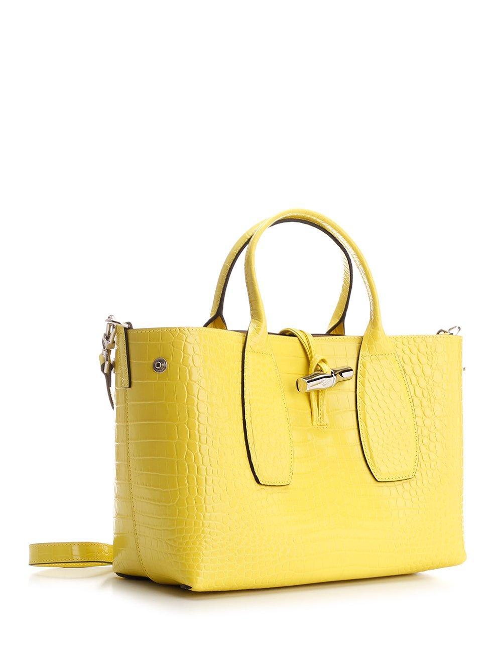 Longchamp Roseau Embossed Medium Top Handle Bag in Yellow | Lyst