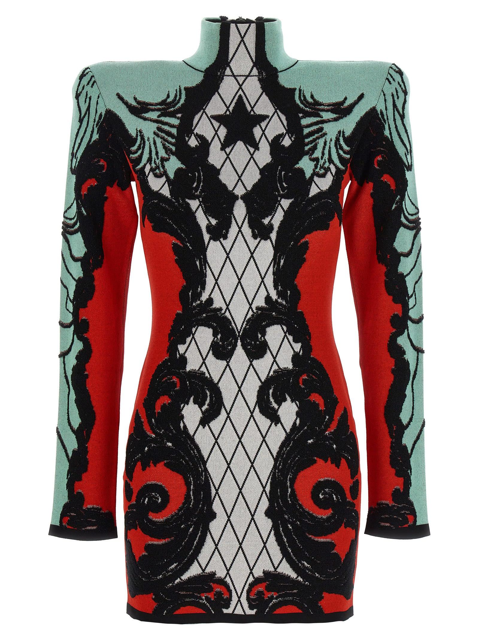 Balmain baroque-print silk midi dress - Blue