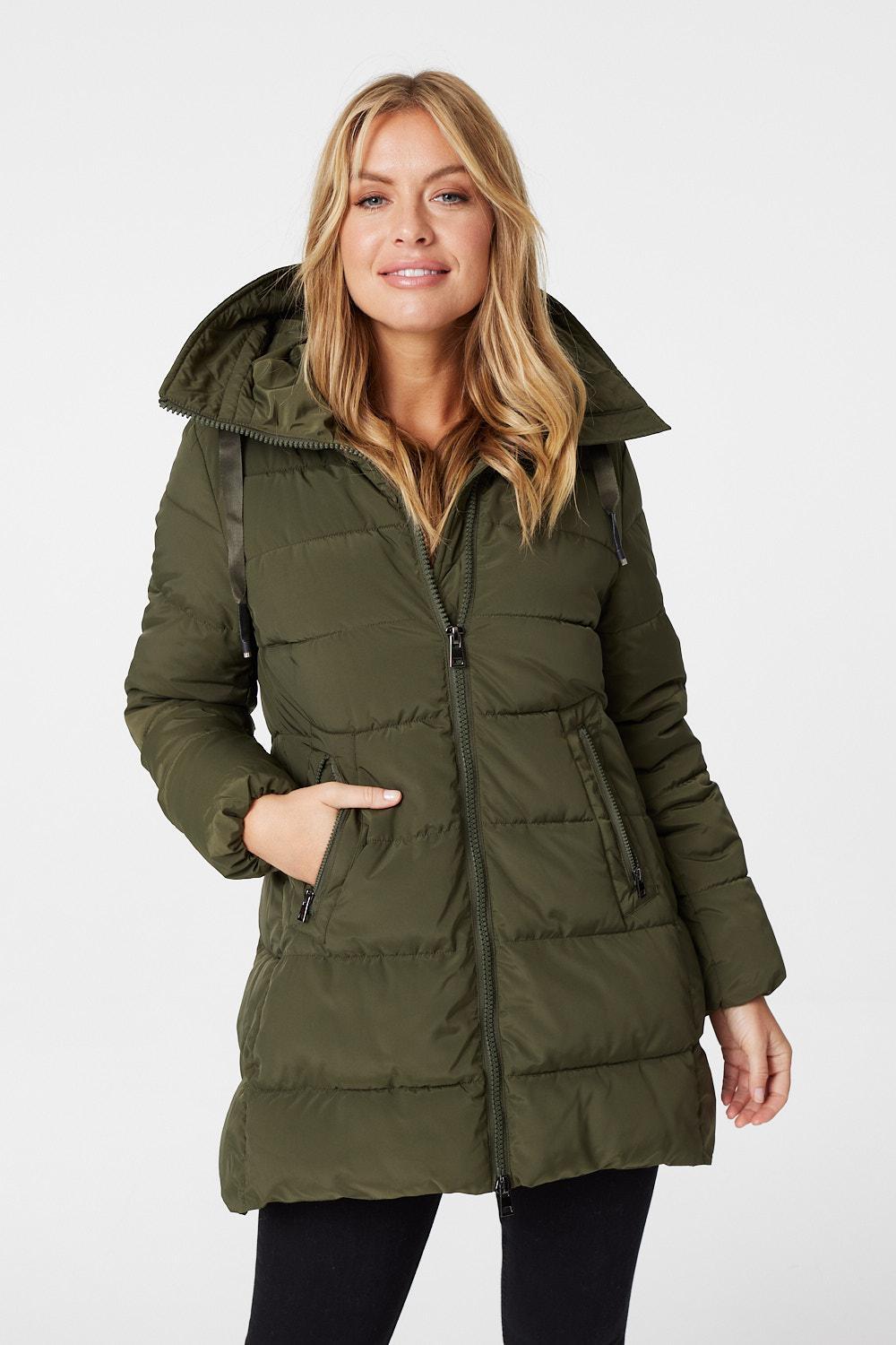 Izabel London Padded Longline Coat With Hood in Green Lyst UK