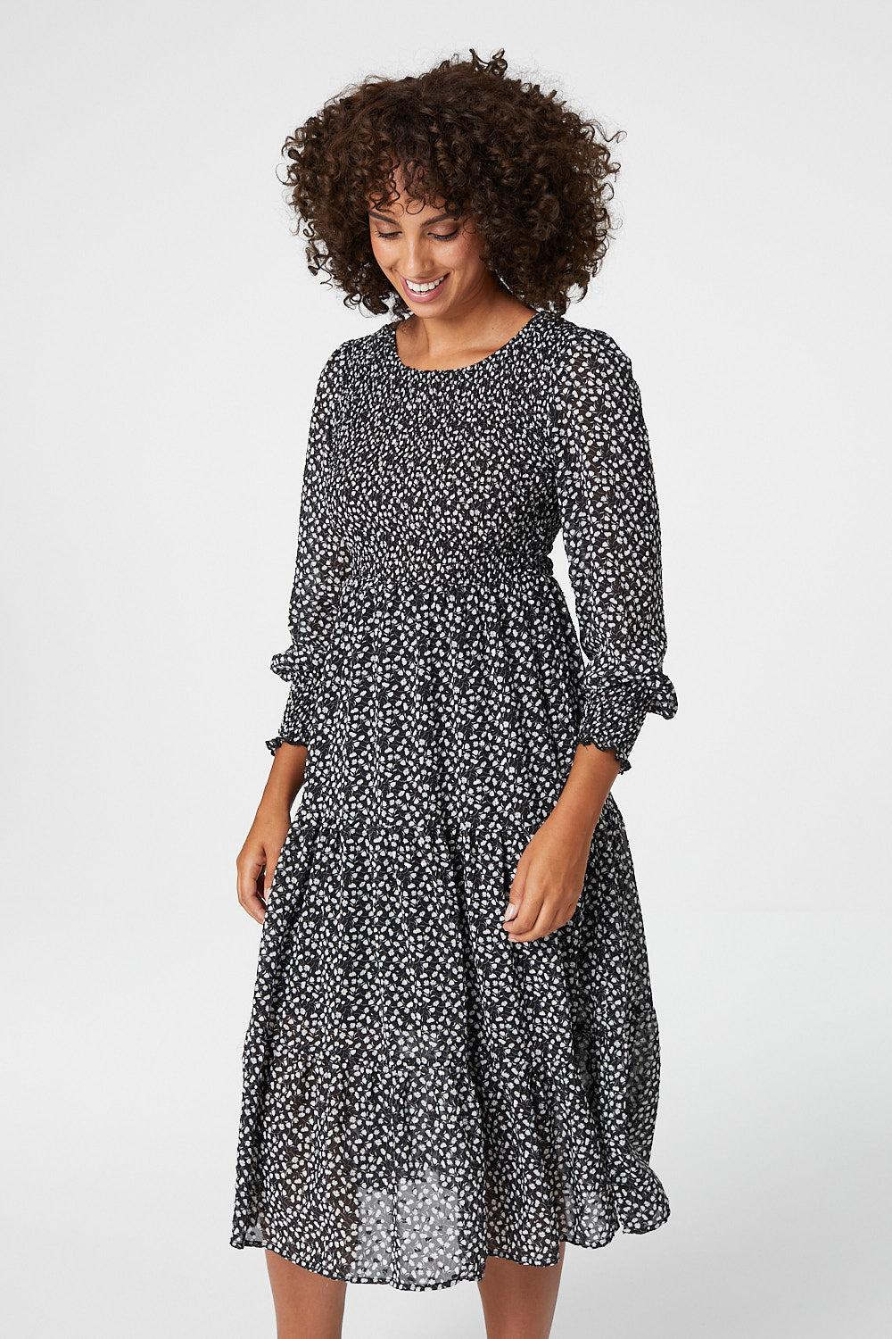 Izabel London Women's Ditsy Floral Long Sleeve Dress - Black - Casual Dresses