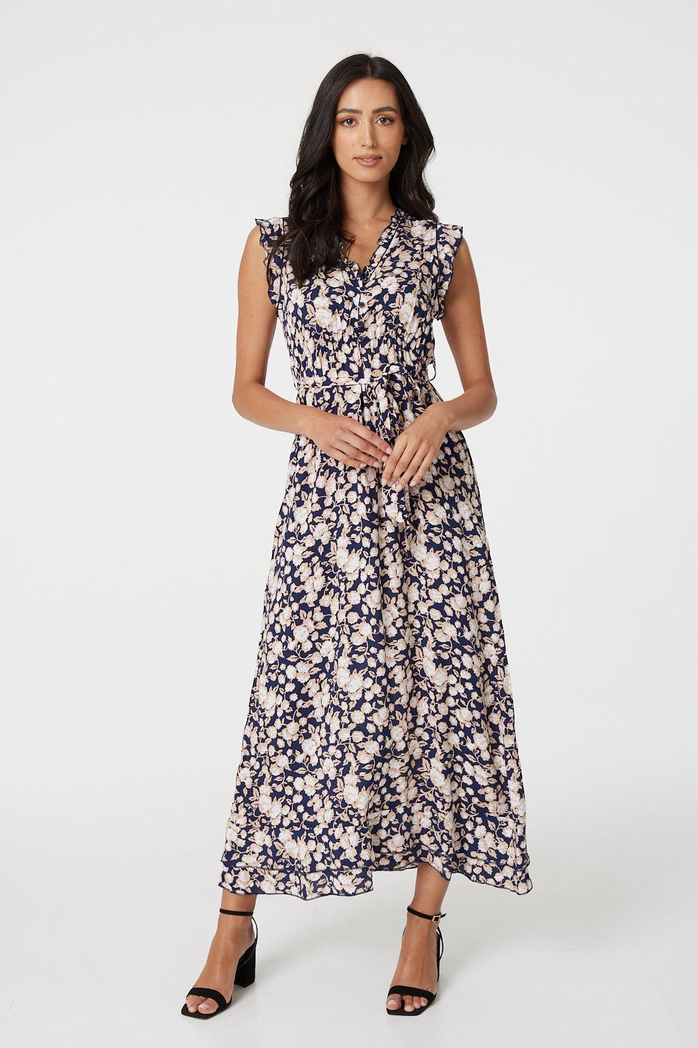Izabel London Floral Empire Waist Maxi Dress in Navy (Blue) | Lyst UK