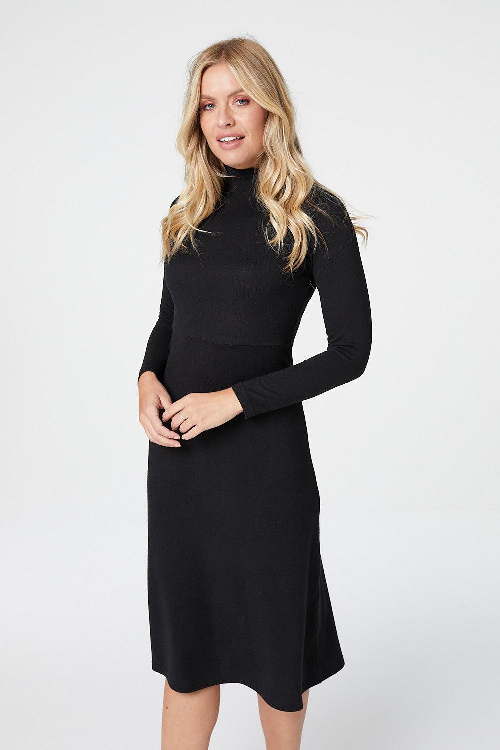 Izabel London Long Sleeve Turtleneck Dress in Black | Lyst UK