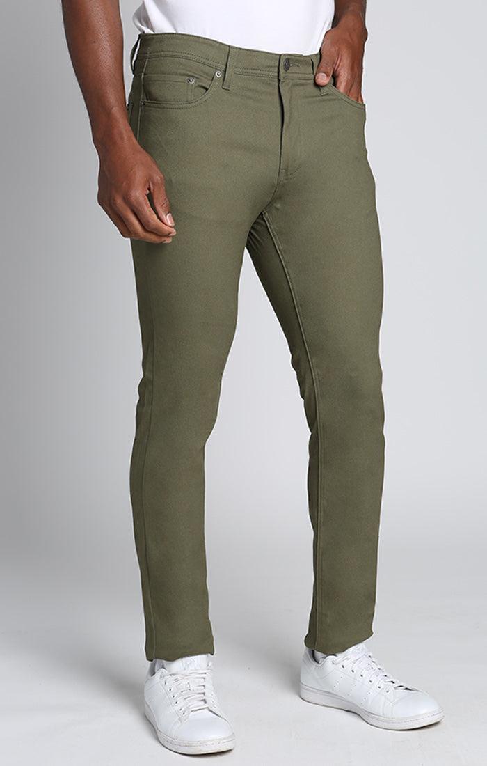 Jachs New York Olive Slim Fit Stretch Twill 5 Pocket Pant in Green 
