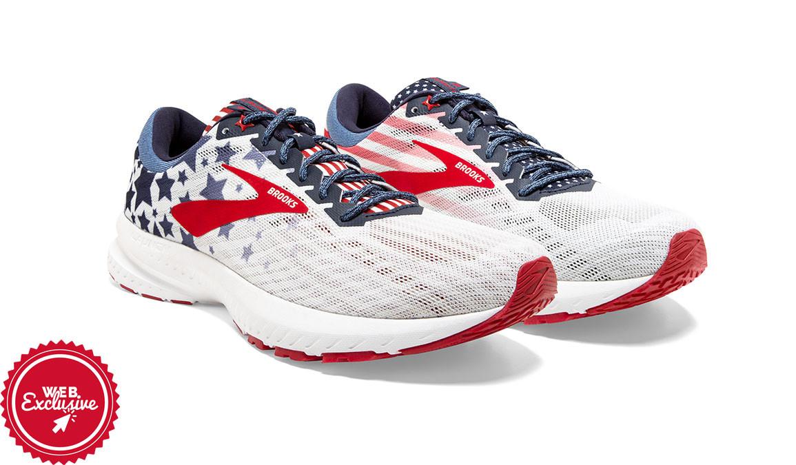 red white and blue brooks running shoes