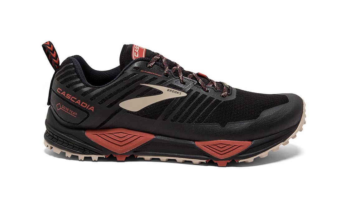 Brooks Cascadia 13 Goretex Waterproof Trail Running Shoe in Black/ Red