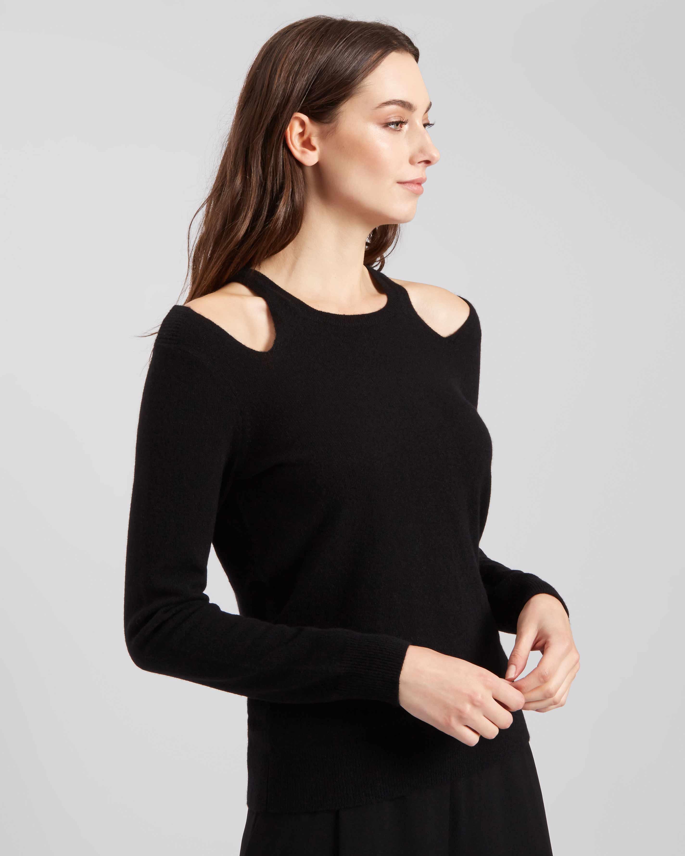 Lyst Jaeger Cashmere Cut Out Crew Neck Sweater in Black