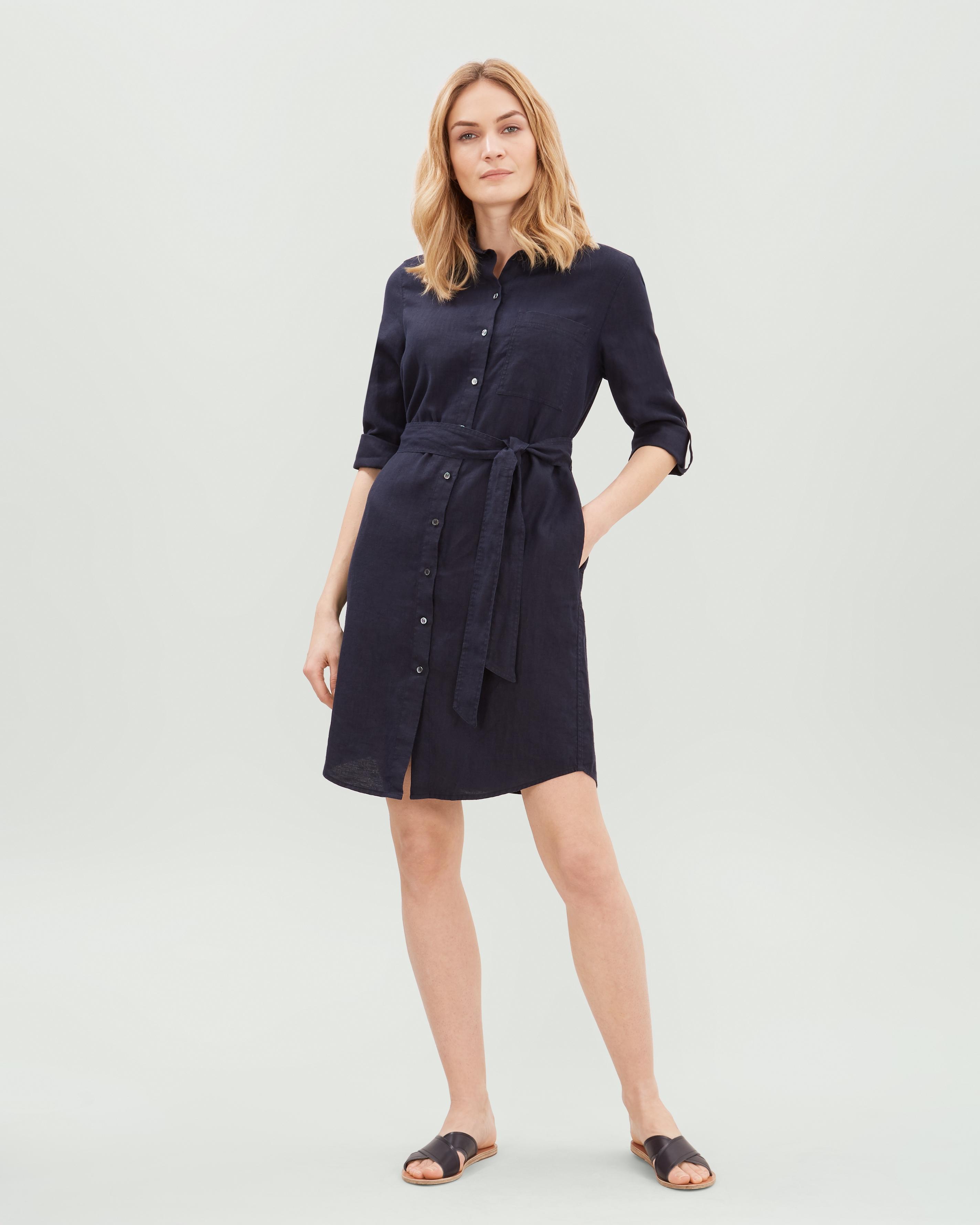 Jaeger Linen Shirt Dress in Navy (Blue) - Lyst