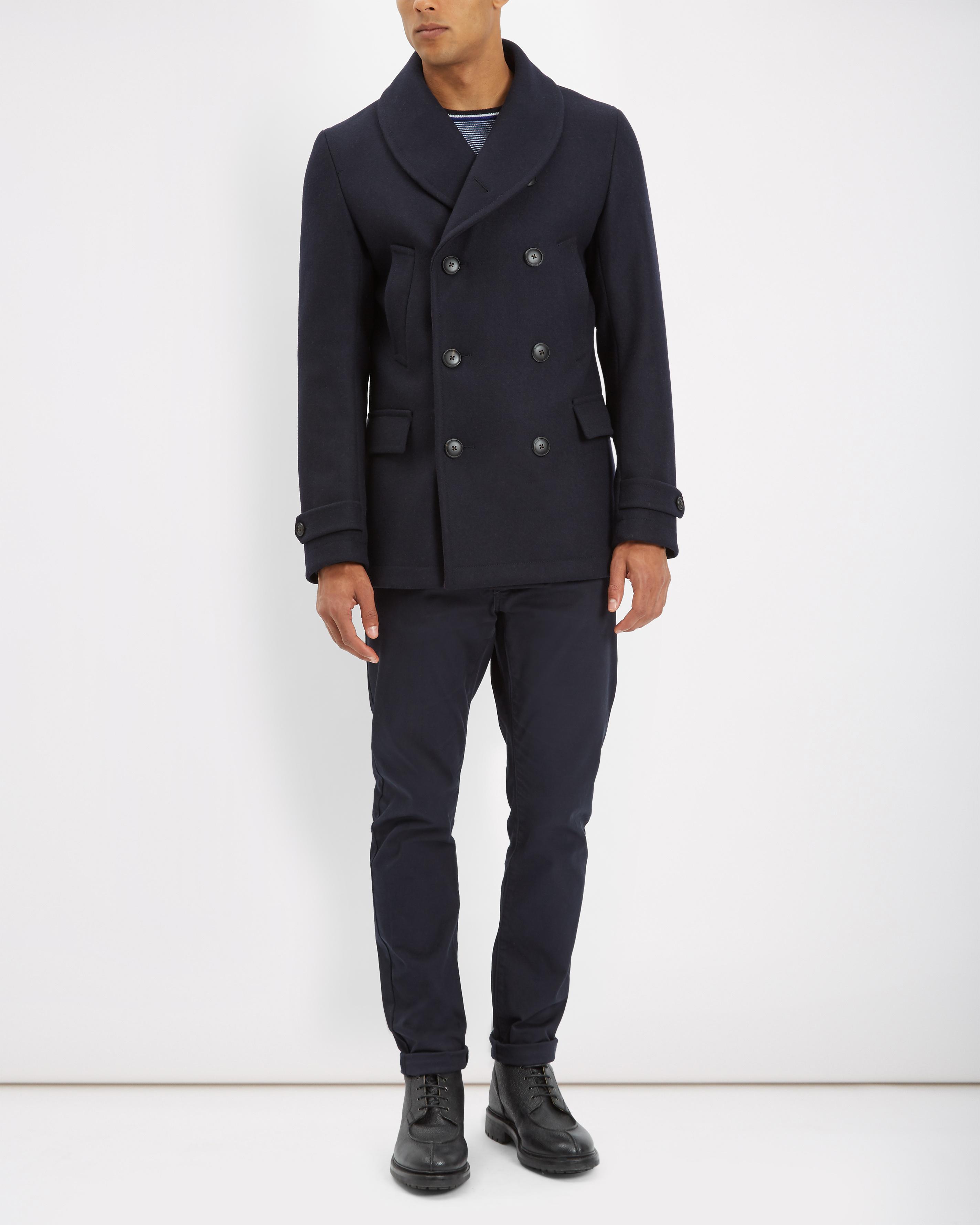 Lyst - Jaeger Wool Shawl Collar Peacoat in Blue for Men