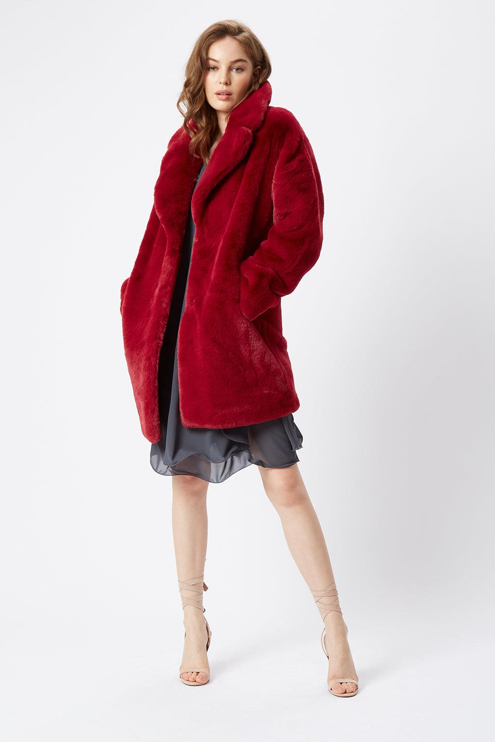 James Lakeland Faux Fur Coat in Red | Lyst