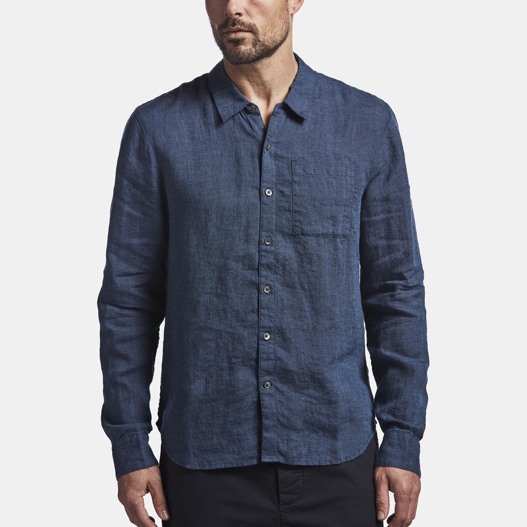James Perse Long Sleeve Linen Pocket Shirt in Blue for Men - Lyst